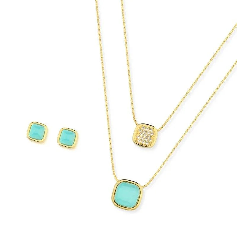 Conjunto Colar e Brinco Folhado a Ouro