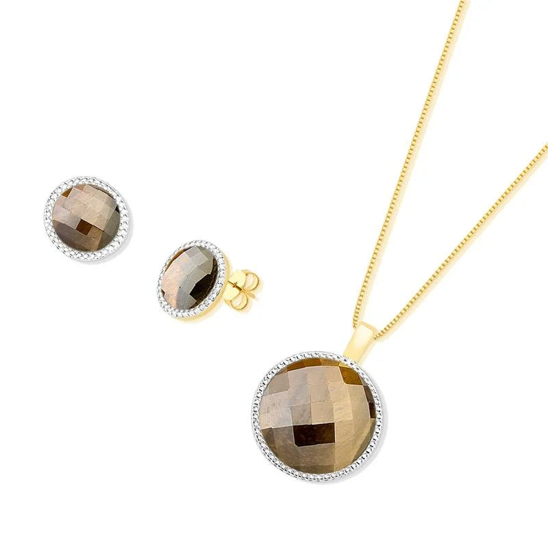 Conjunto de Brinco e Colar Banhado a Ouro e Ródio Branco