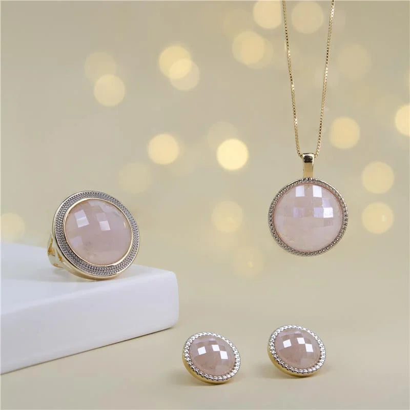 Conjunto de Brinco e Colar Banhado a Ouro e Ródio Branco