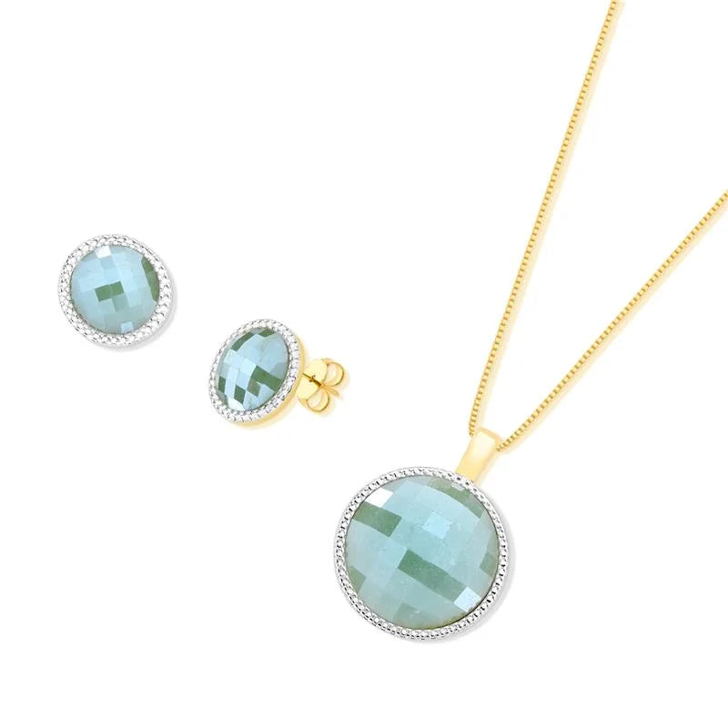 Conjunto de Brinco e Colar Banhado a Ouro e Ródio Branco