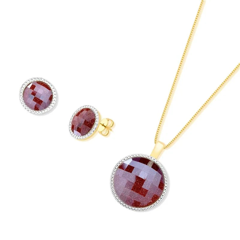 Conjunto de Brinco e Colar Banhado a Ouro e Ródio Branco