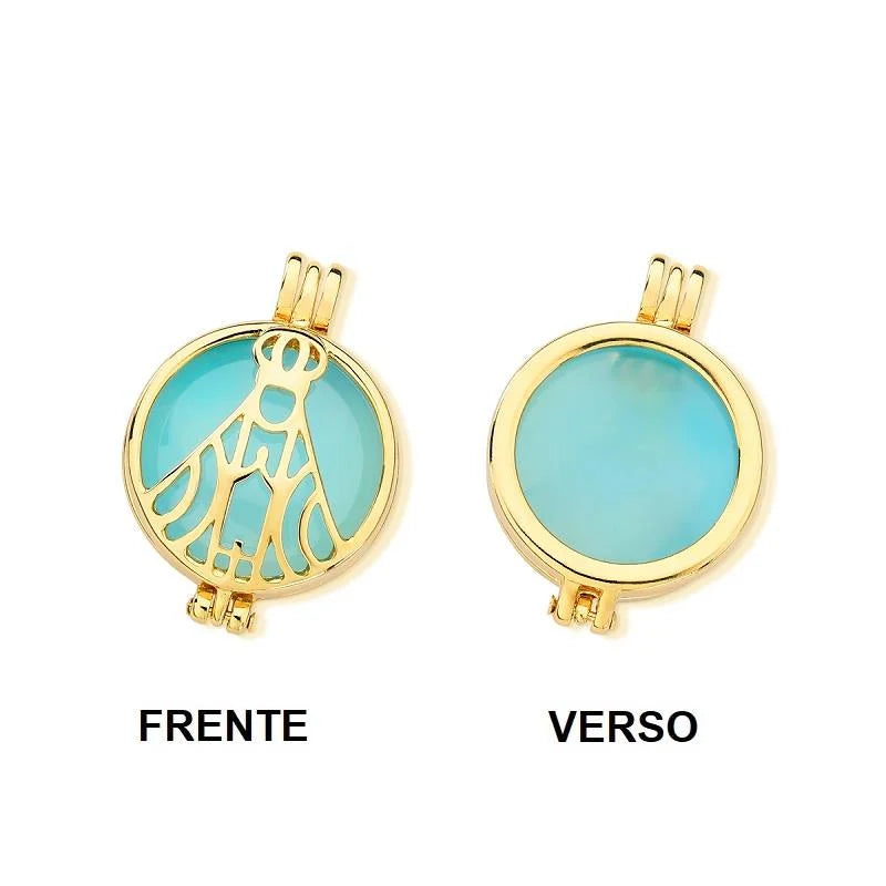 Colar Relicário Locket folheado a ouro Pingente "Nossa Senhora Aparecida"