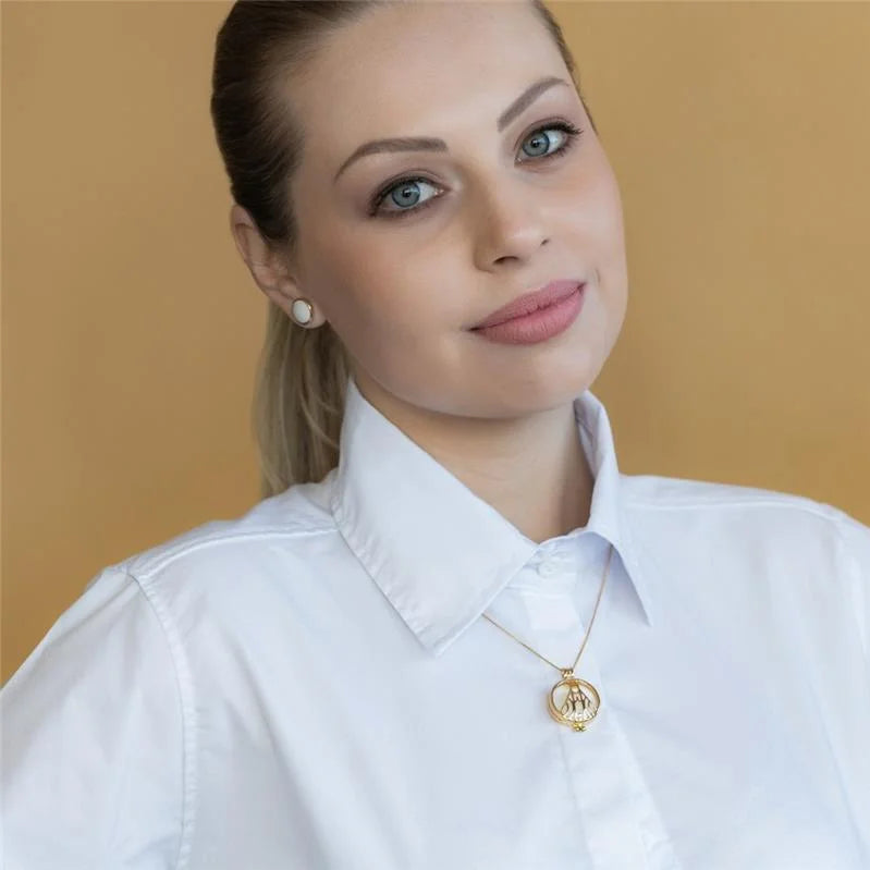 Colar Relicário Locket folheado a ouro Pingente "Nossa Senhora Aparecida"