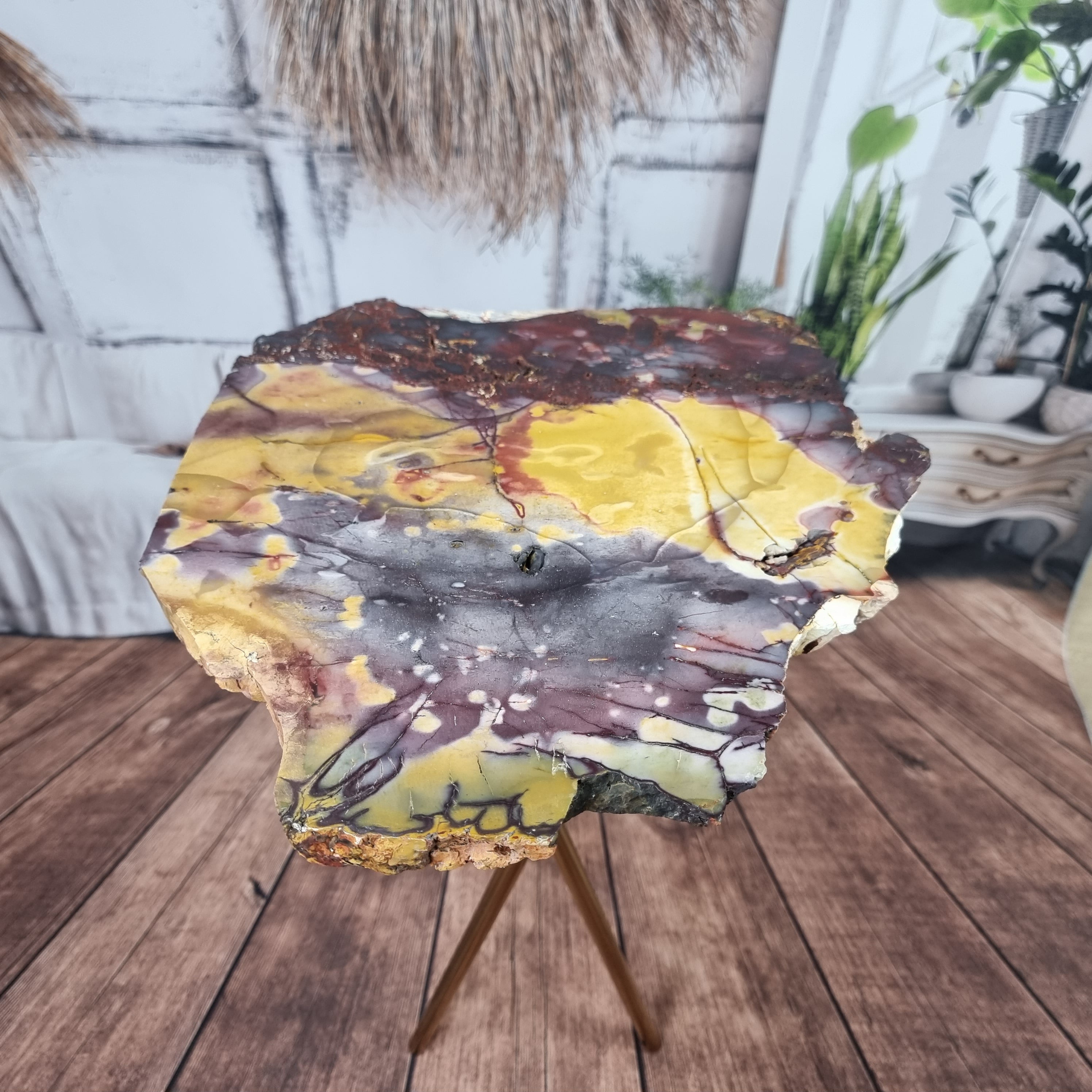 Mokaita Stone side table with golden base 60 cm high and total weight 5 kg