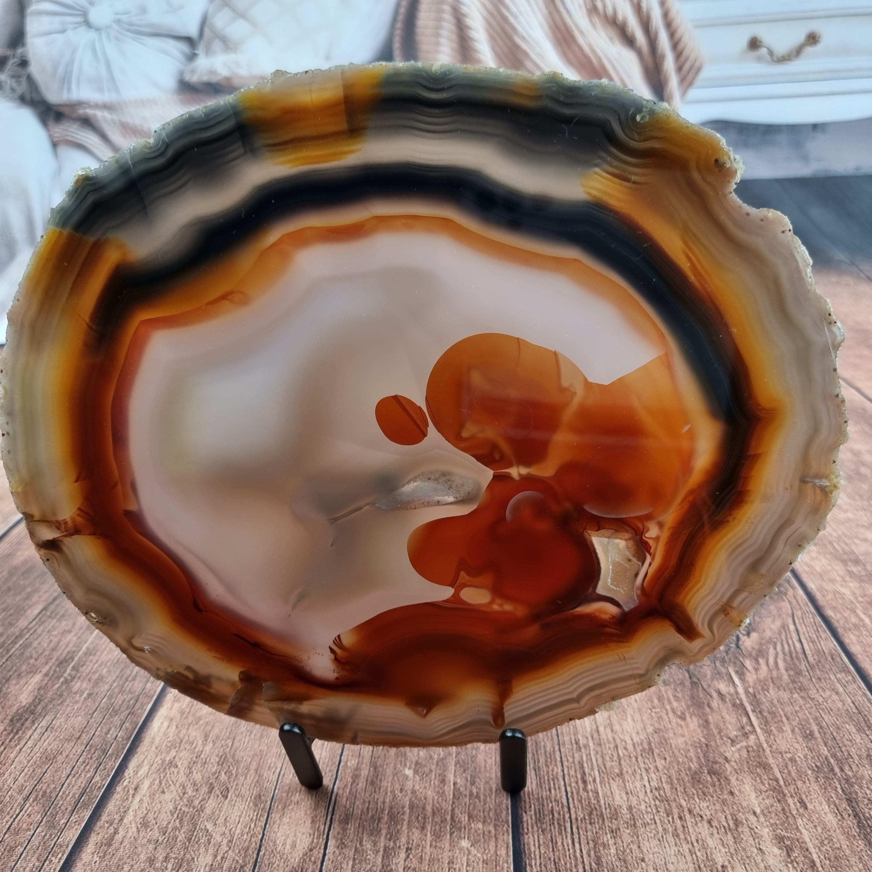 Chapa de Ágata SUPER ESPECIAL | Base de Ferro Preta | Altura 24,50 cm, 1 Unidade | Peça Artesanal BR Crystals