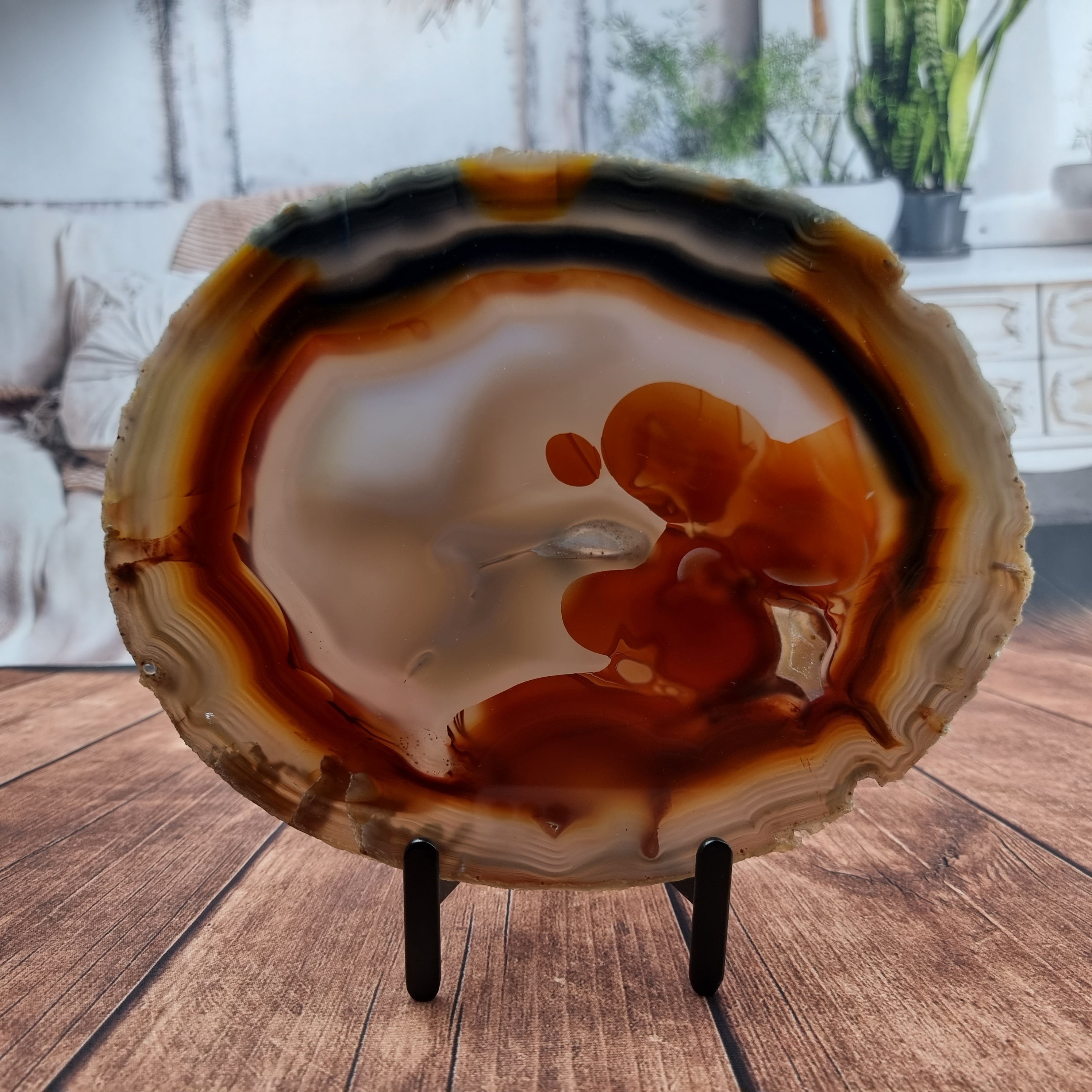 Chapa de Ágata SUPER ESPECIAL | Base de Ferro Preta | Altura 24,50 cm, 1 Unidade | Peça Artesanal BR Crystals