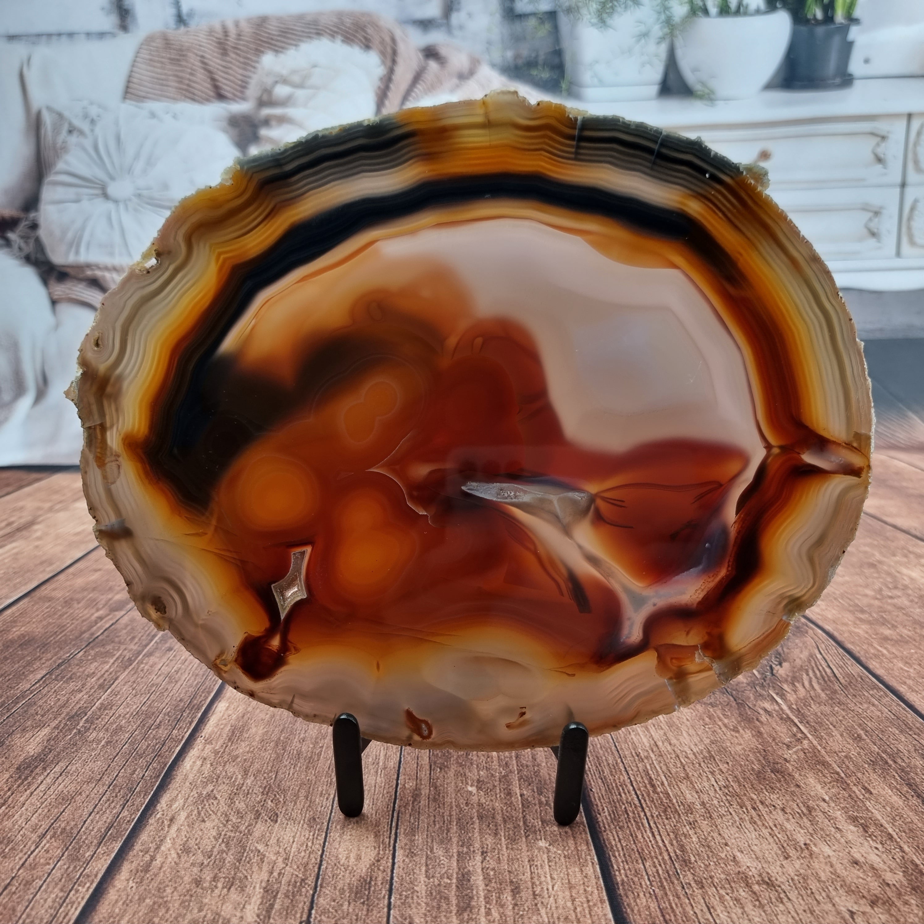 Chapa de Ágata SUPER ESPECIAL | Base de Ferro Preta | Altura 24,50 cm, 1 Unidade | Peça Artesanal BR Crystals