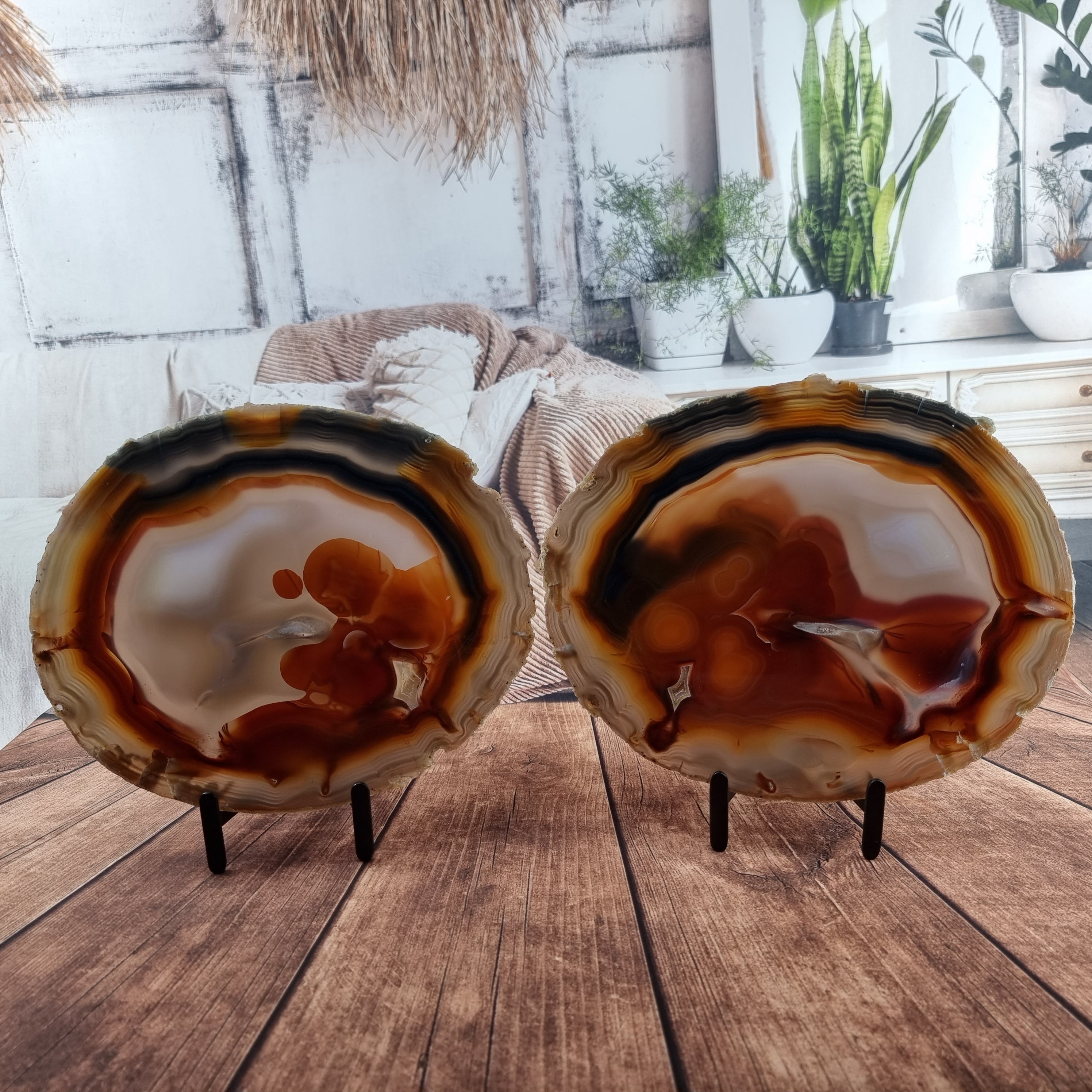 Chapa de Ágata SUPER ESPECIAL | Base de Ferro Preta | Altura 24,50 cm, 1 Unidade | Peça Artesanal BR Crystals