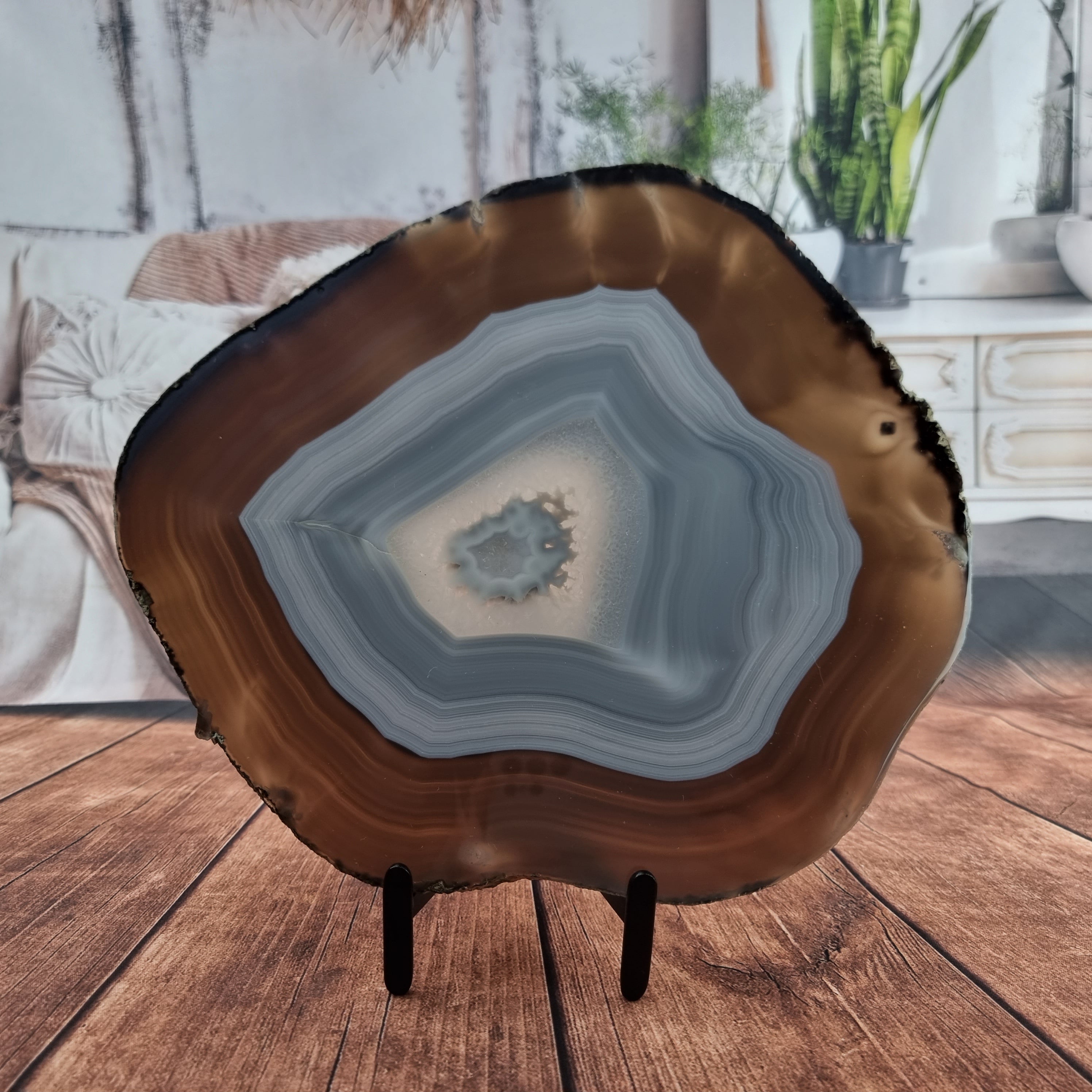 Chapa de Ágata SUPER ESPECIAL | Base de Ferro Preta | Altura 28 cm, 1 Unidade | Peça Artesanal BR Crystals