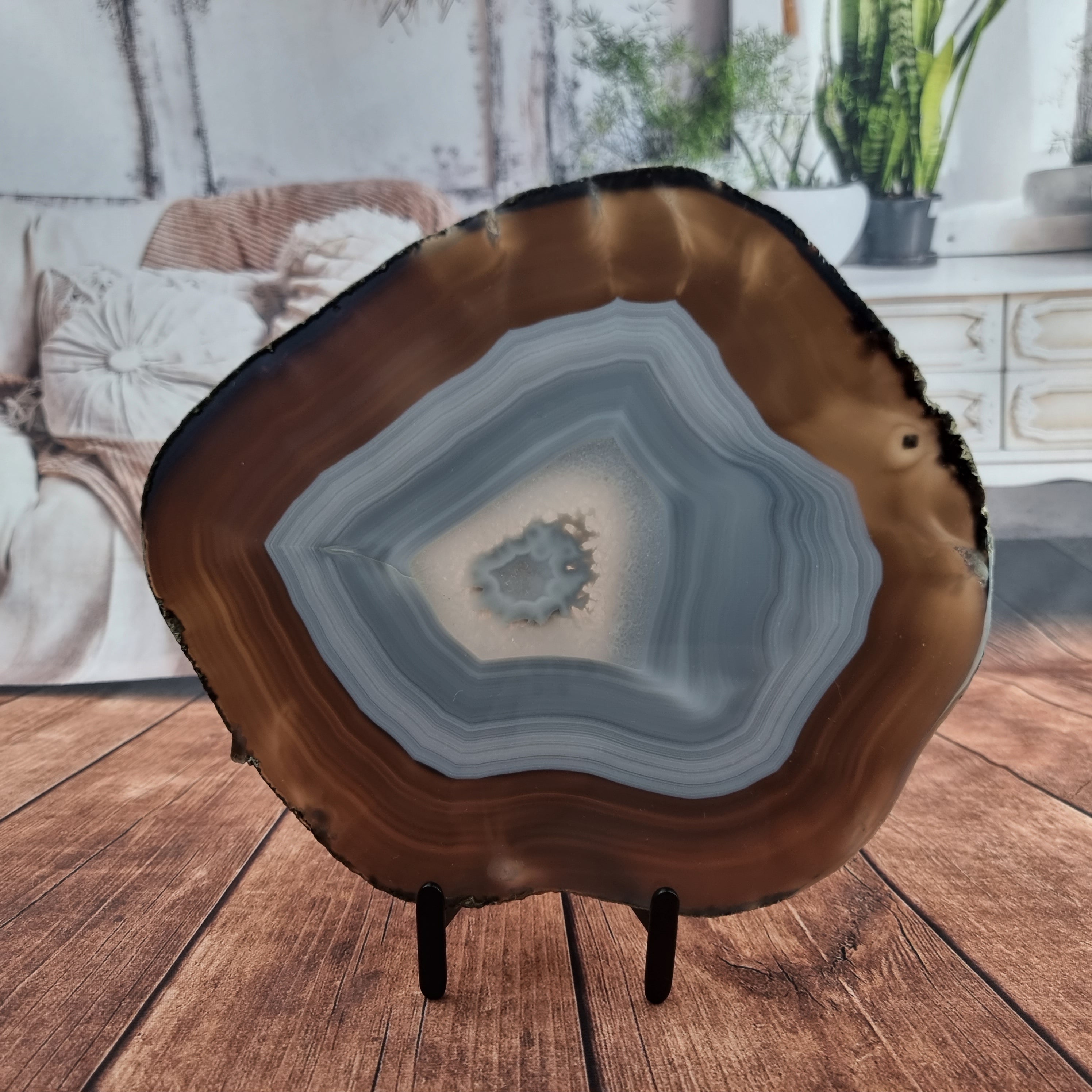 Chapa de Ágata SUPER ESPECIAL | Base de Ferro Preta | Altura 28 cm, 1 Unidade | Peça Artesanal BR Crystals