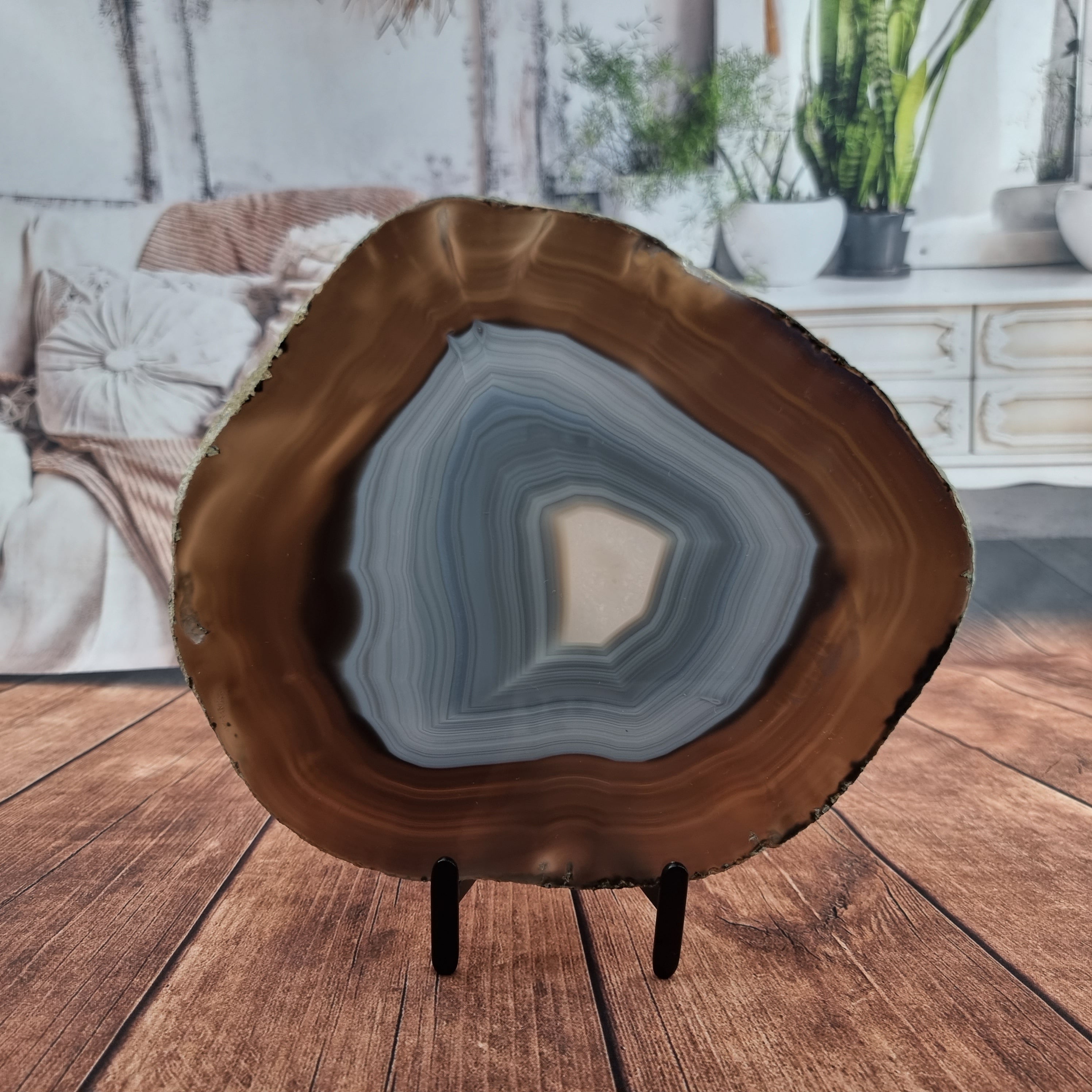 Chapa de Ágata SUPER ESPECIAL | Base de Ferro Preta | Altura 28 cm, 1 Unidade | Peça Artesanal BR Crystals