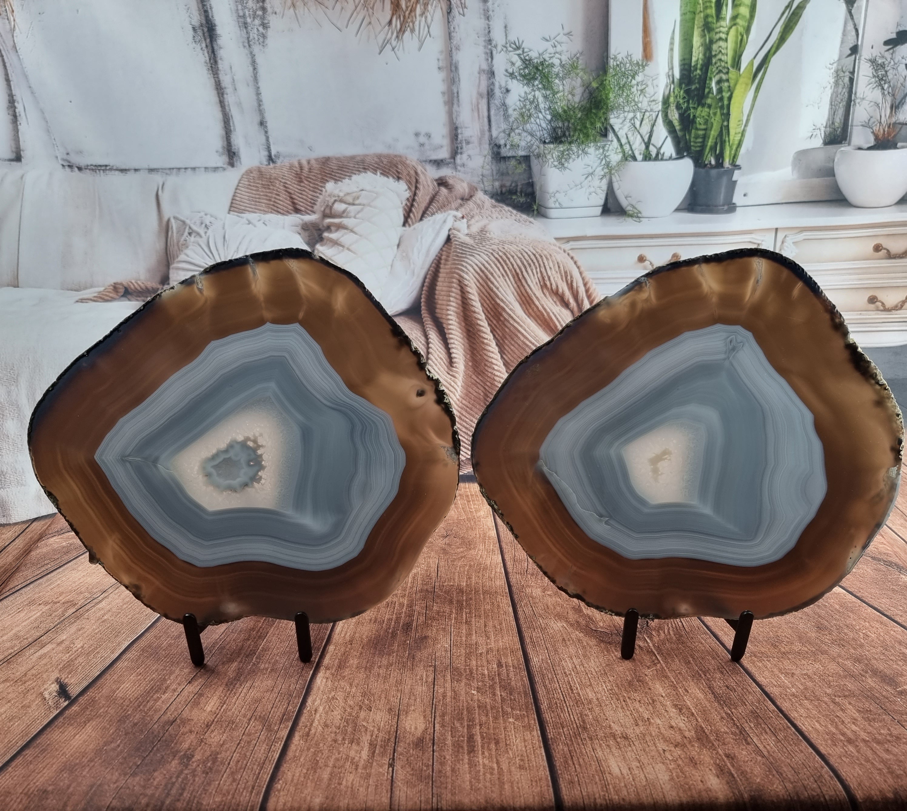Chapas de Àgatas SUPER ESPECIAIS | Base de Ferro Preta | 2 Unidades | Peça Artesanal BR Crystals