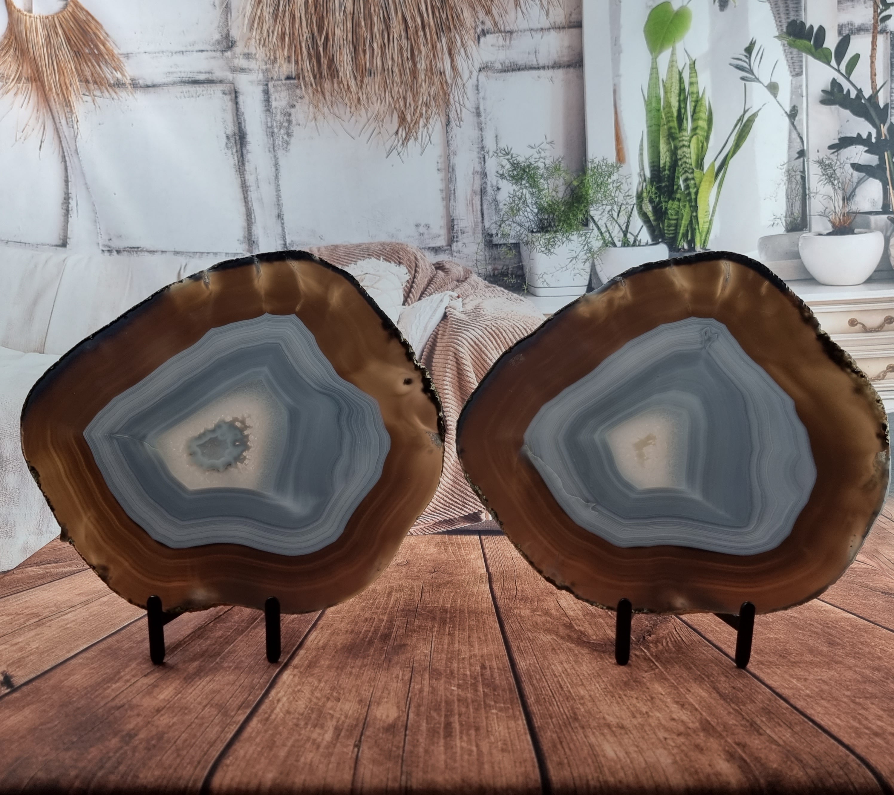 Chapa de Ágata SUPER ESPECIAL | Base de Ferro Preta | Altura 28 cm, 1 Unidade | Peça Artesanal BR Crystals