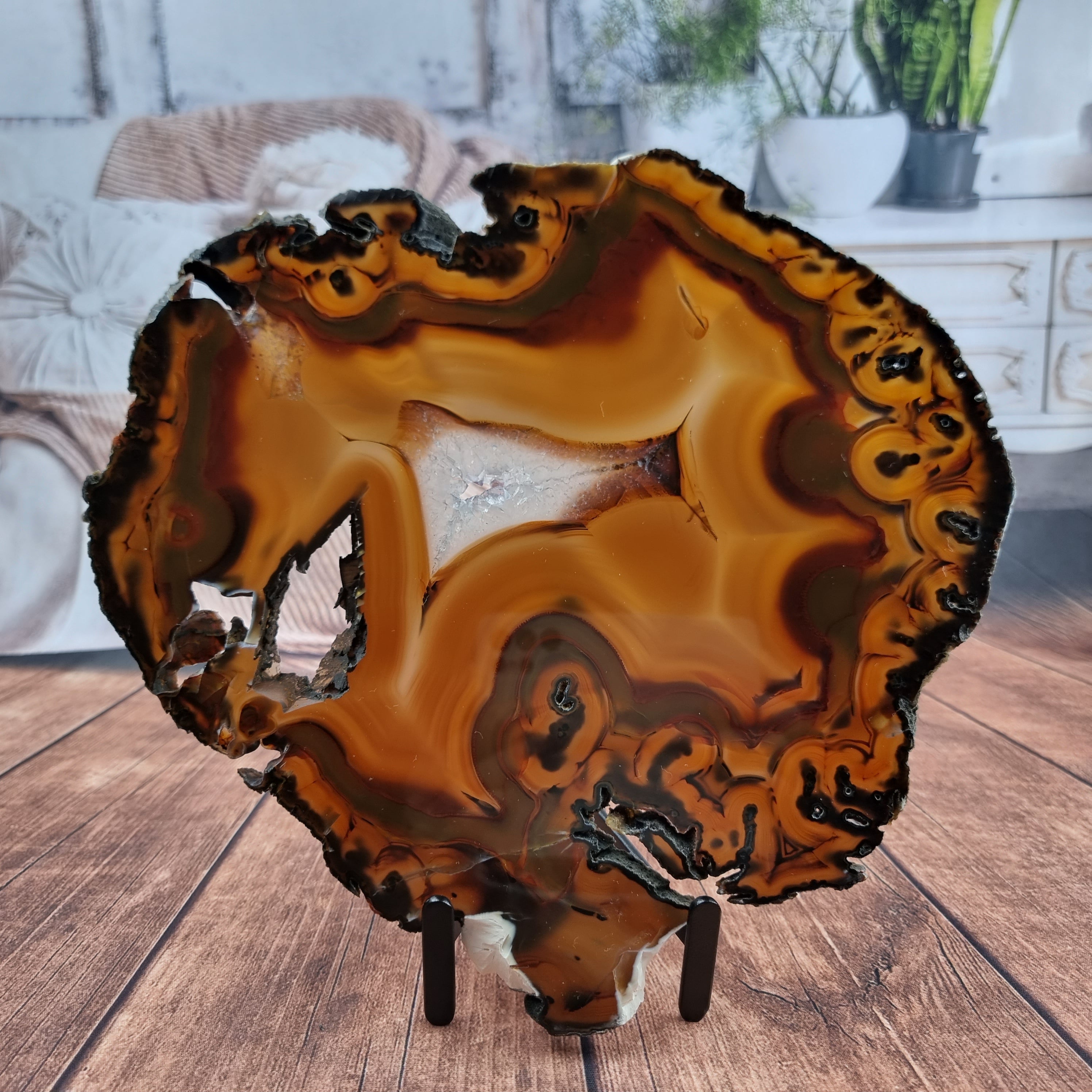 Chapa de Ágata SUPER ESPECIAL | Base de Ferro Preta | Altura 25 cm, 1 Unidade | Peça Artesanal BR Crystals