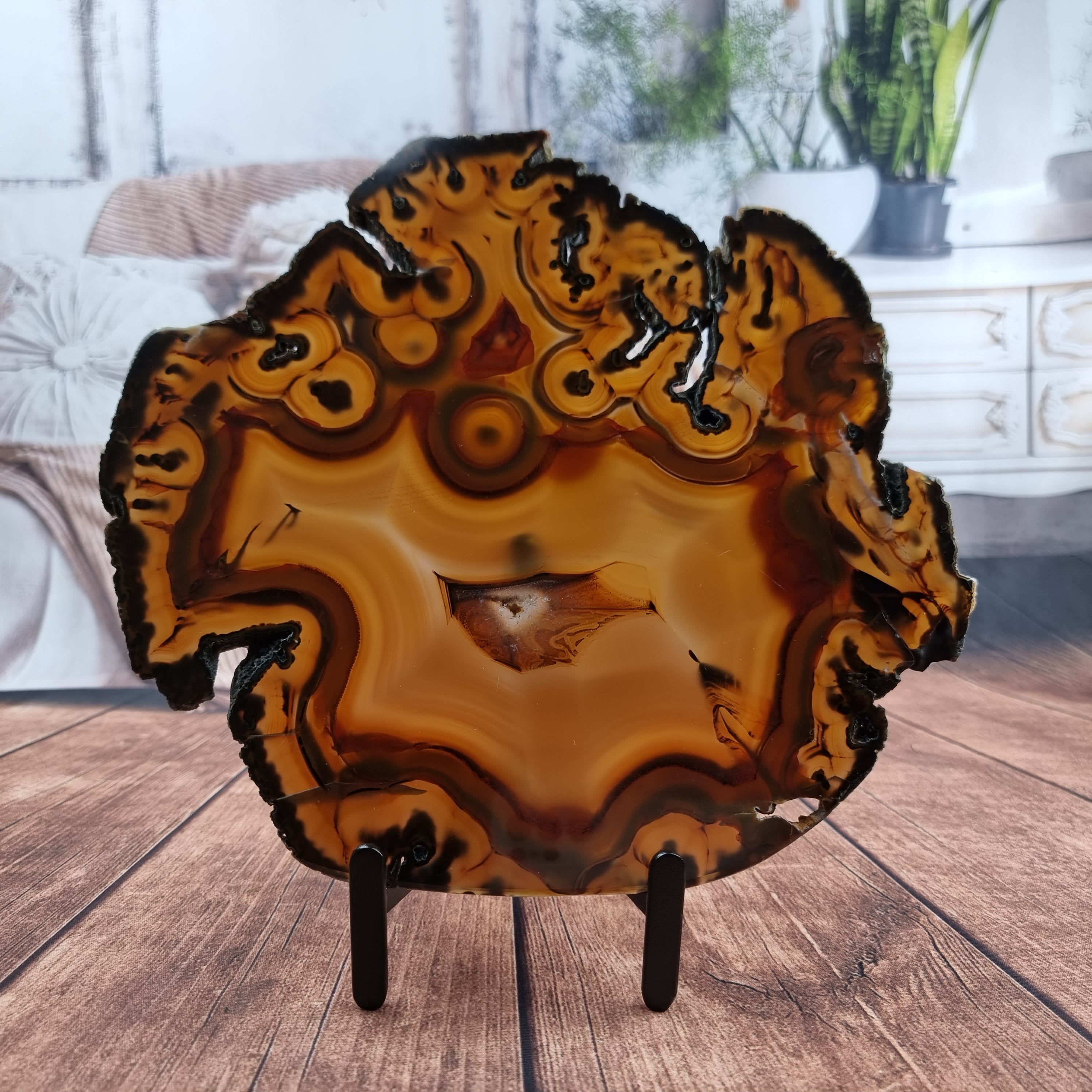 Chapa de Ágata SUPER ESPECIAL | Base de Ferro Preta | Altura 25 cm, 1 Unidade | Peça Artesanal BR Crystals