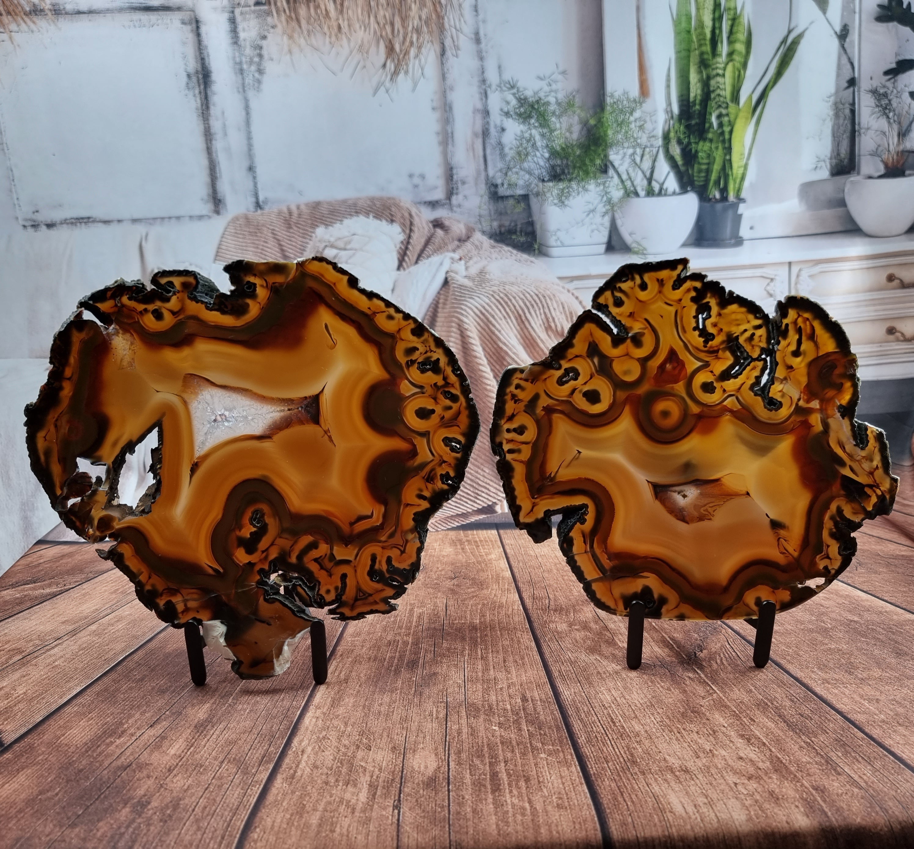 Chapa de Ágata SUPER ESPECIAL | Base de Ferro Preta | Altura 25 cm, 1 Unidade | Peça Artesanal BR Crystals