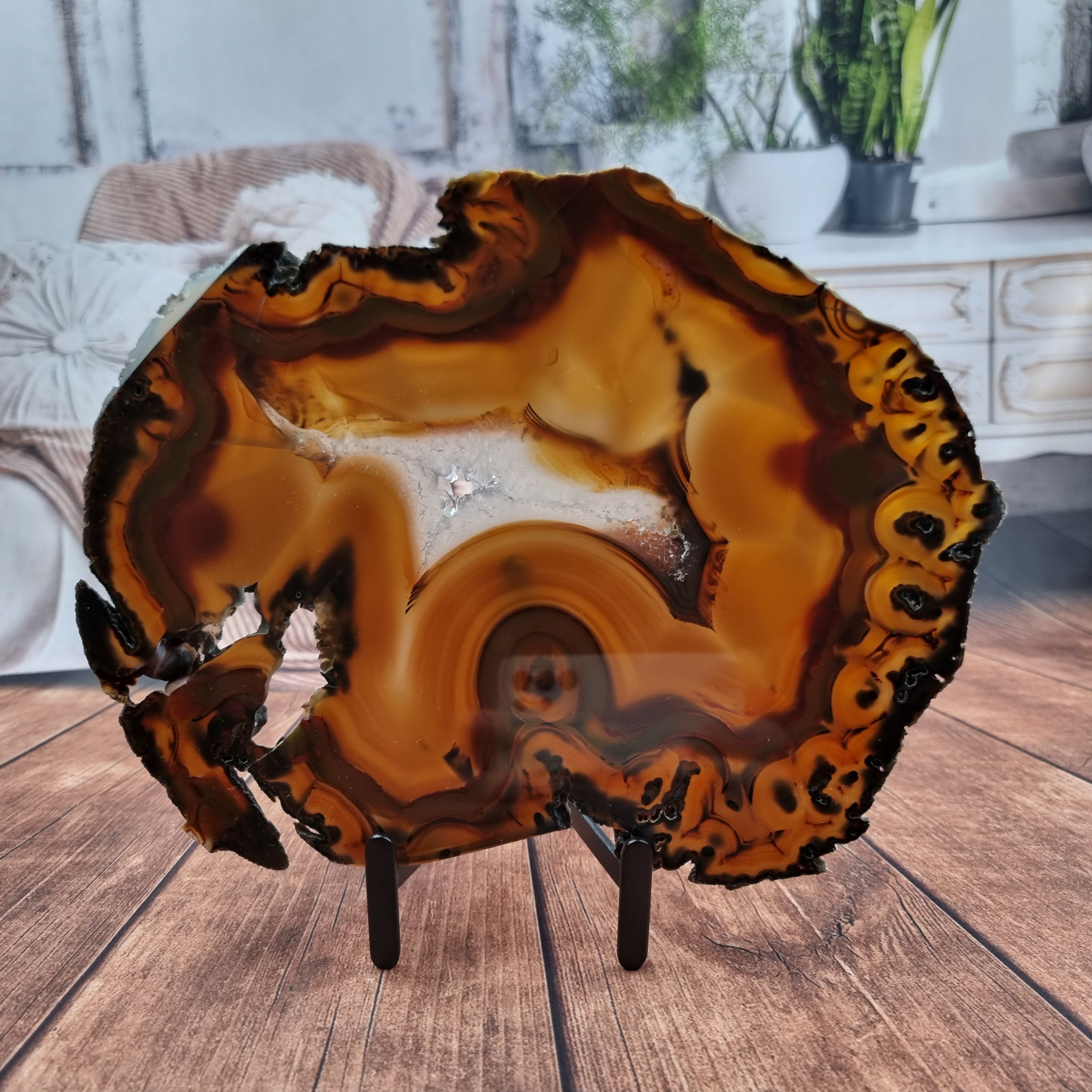 Chapa de Ágata SUPER ESPECIAL | Base de Ferro Preta | Altura 25 cm, 1 Unidade | Peça Artesanal BR Crystals