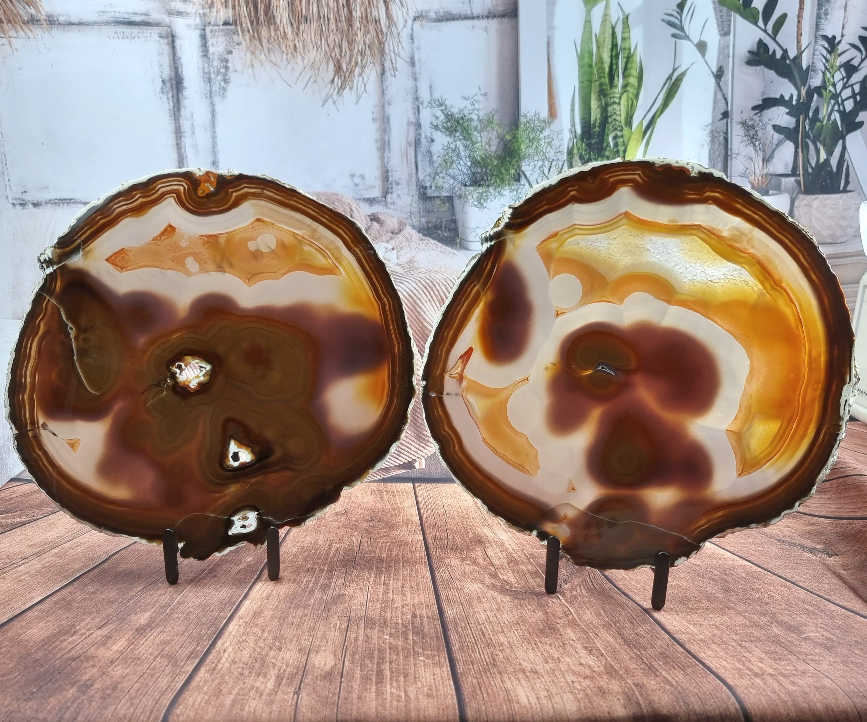 Chapas de Àgatas SUPER SPECIAL | Base de Ferro Preta | 2 Unidades | Peça Artesanal BR Crystals