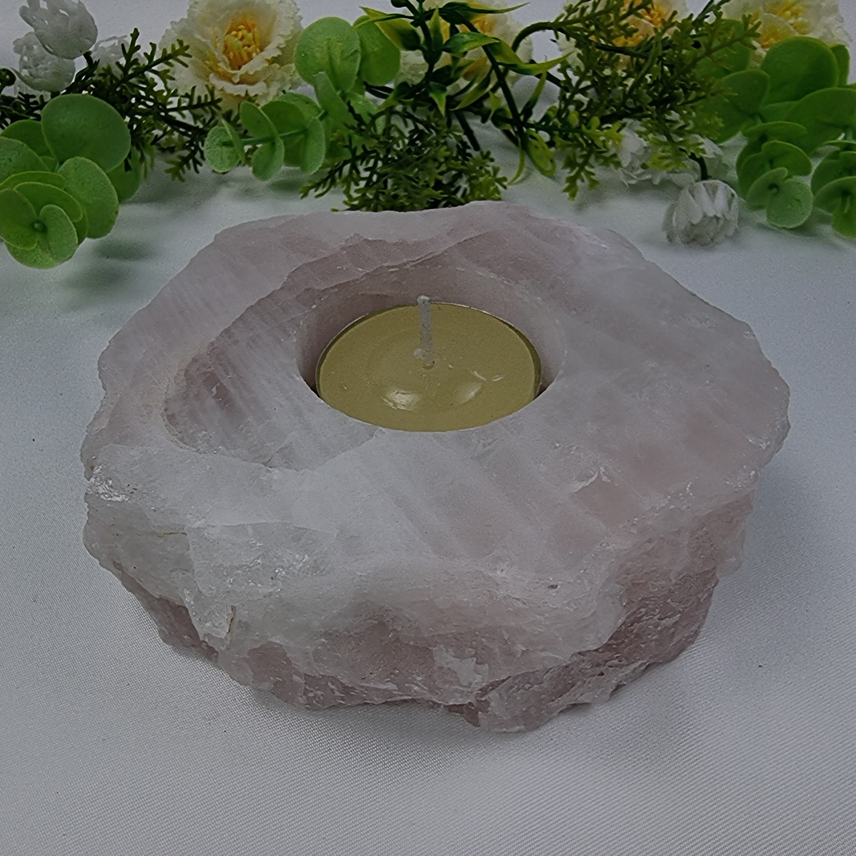 Porta Vela de Quartzo Pedras Especiais | Energia, Beleza e Sofisticação | Peça Artesanal BR Crystal