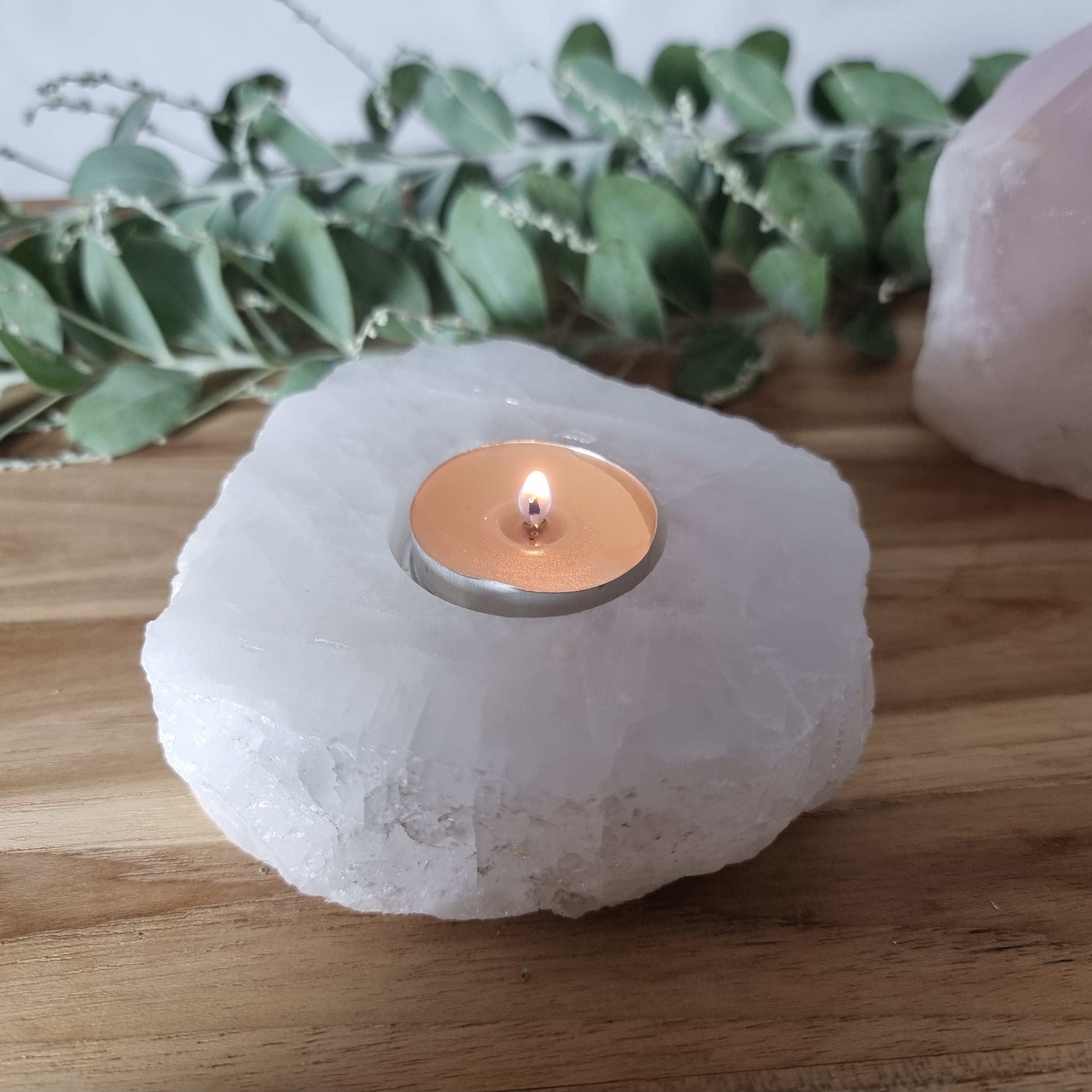 Porta Vela de Quartzo Pedras Especiais | Energia, Beleza e Sofisticação | Peça Artesanal BR Crystal