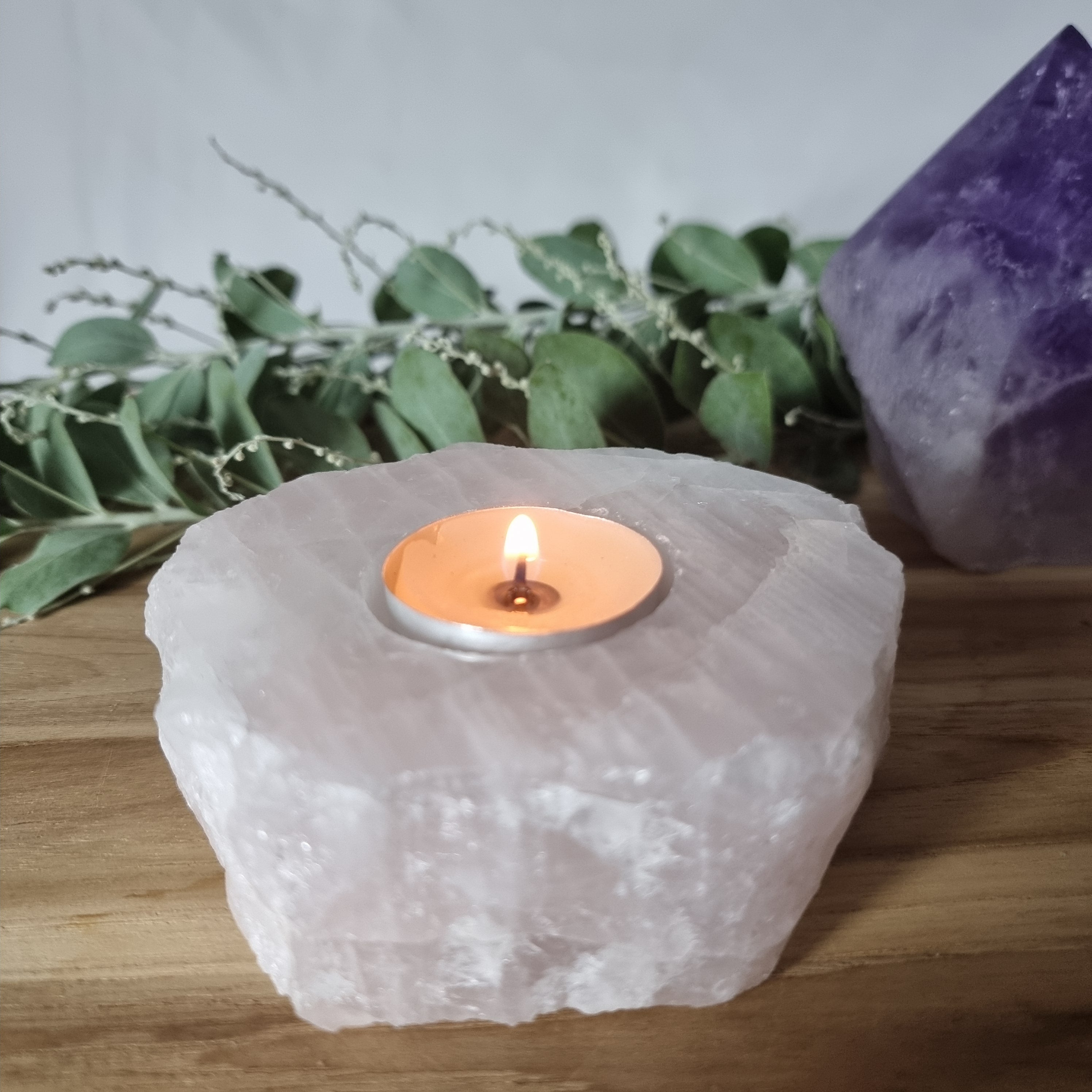 Porta Vela de Quartzo Pedras Especiais | Energia, Beleza e Sofisticação | Peça Artesanal BR Crystal