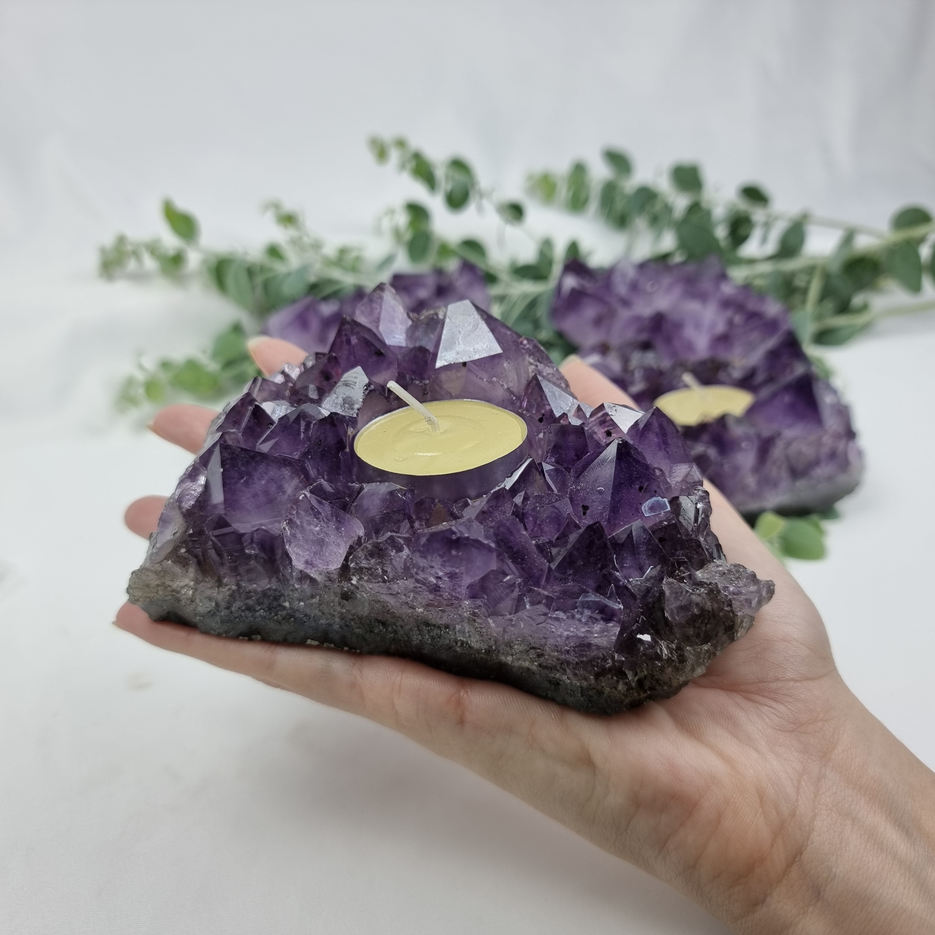 Porta Vela de Ametista Drusa com Cristais Especiais | Energia, Beleza e Sofisticação | Peça Artesanal BR Crystals