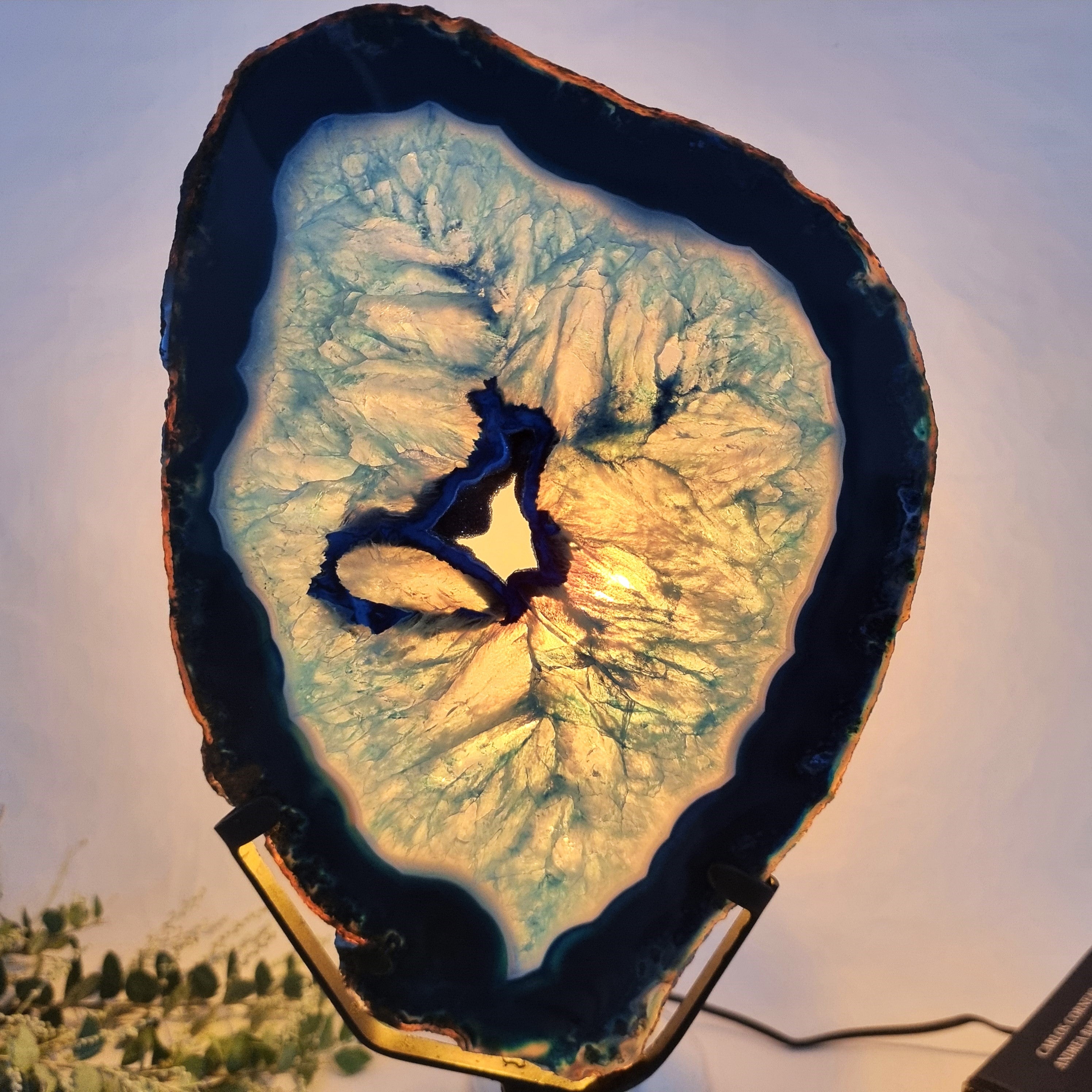 Chapas de Àgatas SUPER ESPECIAIS Azuis | Base de Ferro Preta | 2 Unidades | Peça Artesanal BR Crystals