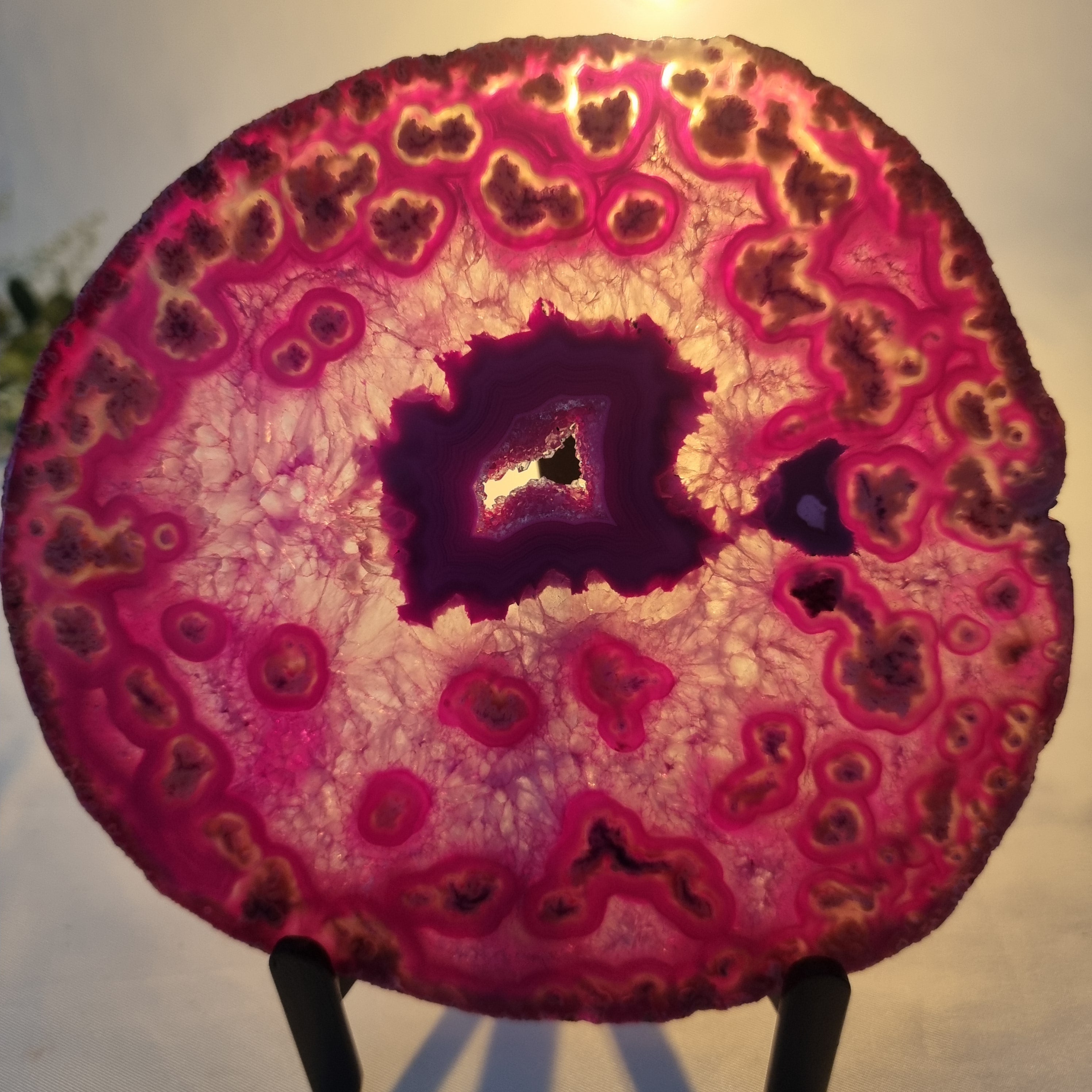 Chapas de Àgatas Rosa SUPER "SPECIAL" | Base de Ferro Preta | 5 Unidades | Peça Artesanal BR Crystals