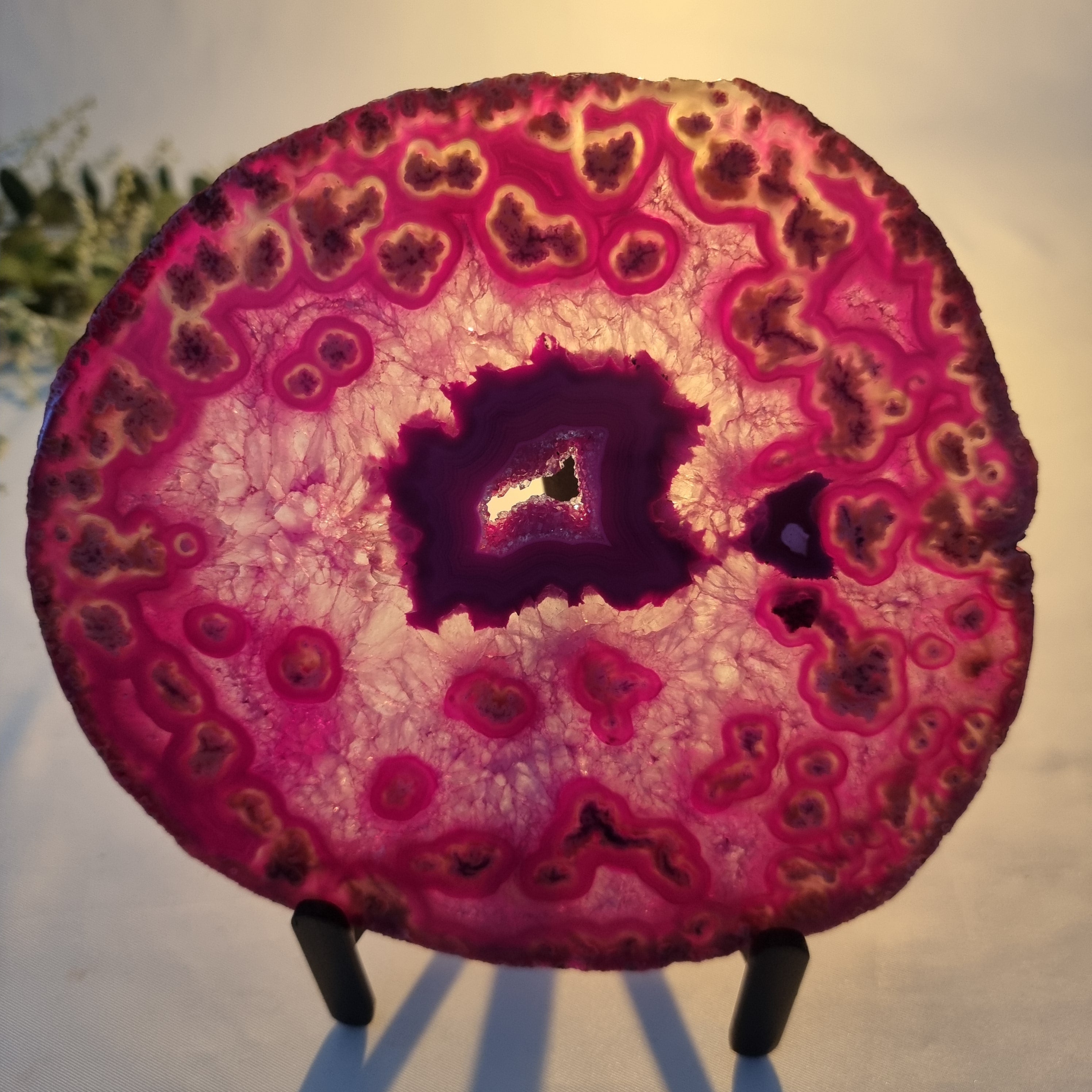 Chapas de Àgatas Rosa SUPER "SPECIAL" | Base de Ferro Preta | 5 Unidades | Peça Artesanal BR Crystals