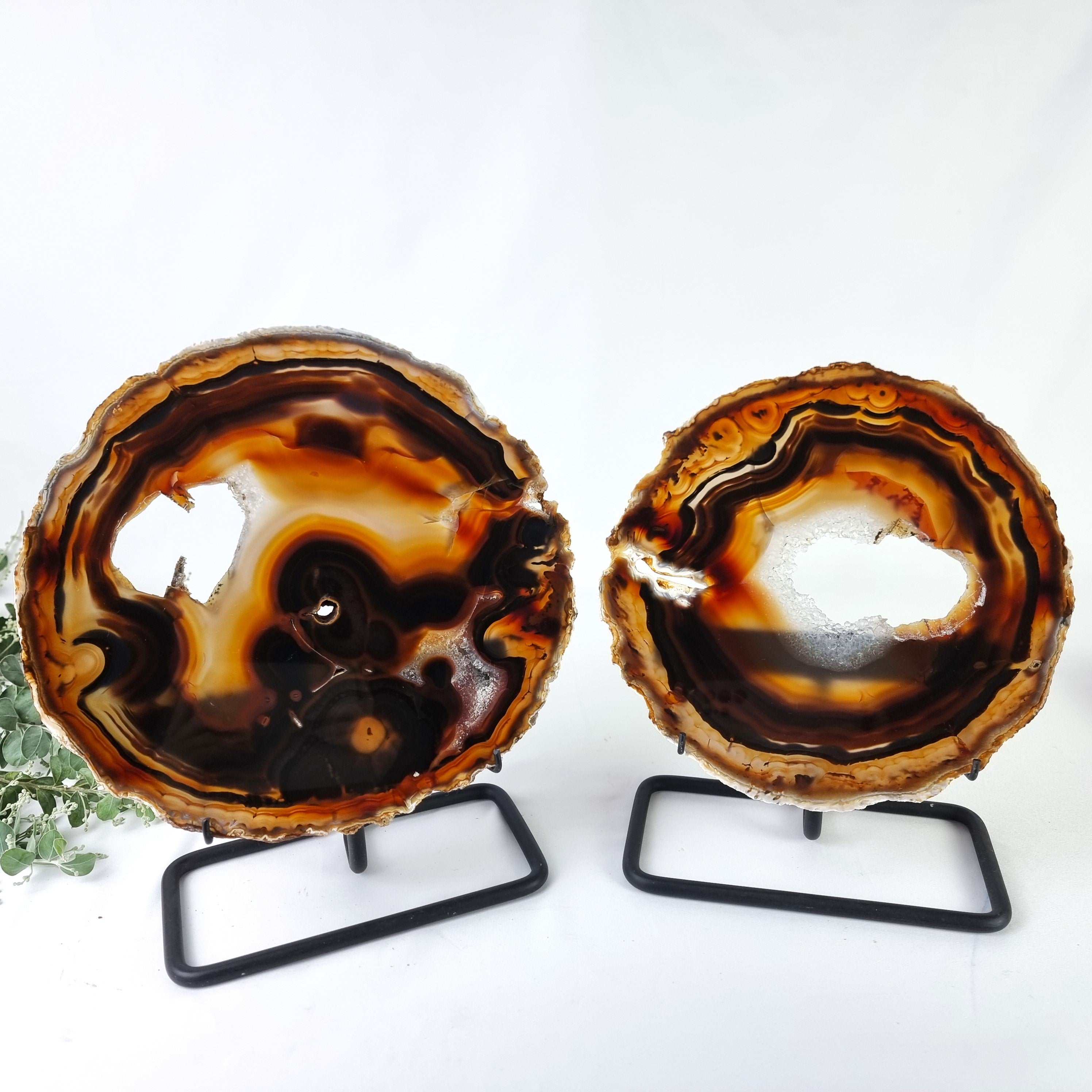 Chapas de Àgatas SUPER "Especiais" Naturais | Base de Ferro Preta | 2 Unidades | Peça Artesanal BR Crystals