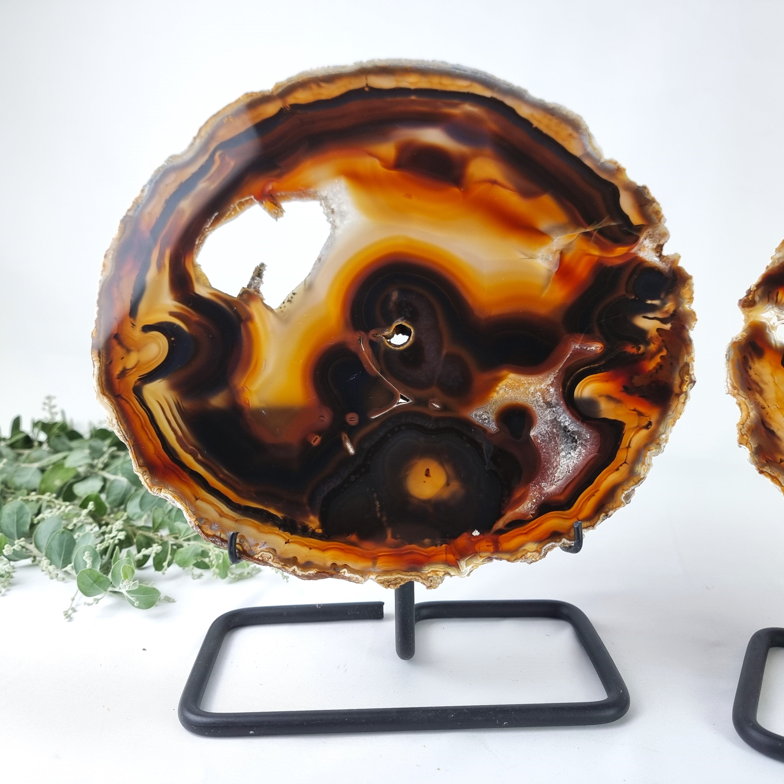 Chapas de Àgatas SUPER "Especiais" Naturais | Base de Ferro Preta | 2 Unidades | Peça Artesanal BR Crystals