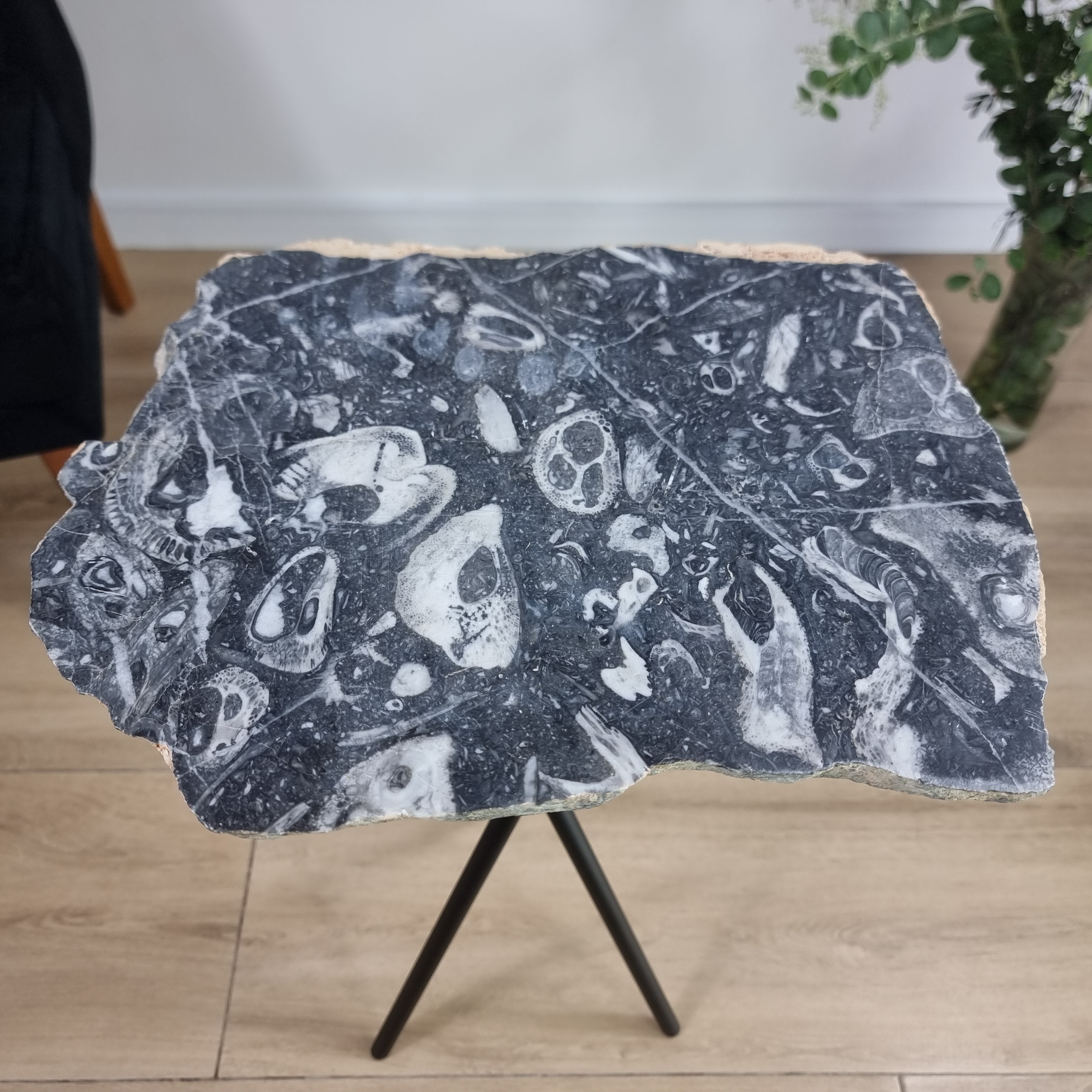Mesa Lateral de JASPE CAVEIRA Naturais | Base Tripé Preta | Altura de 60 cm - Peça Artesanal BR Crystals