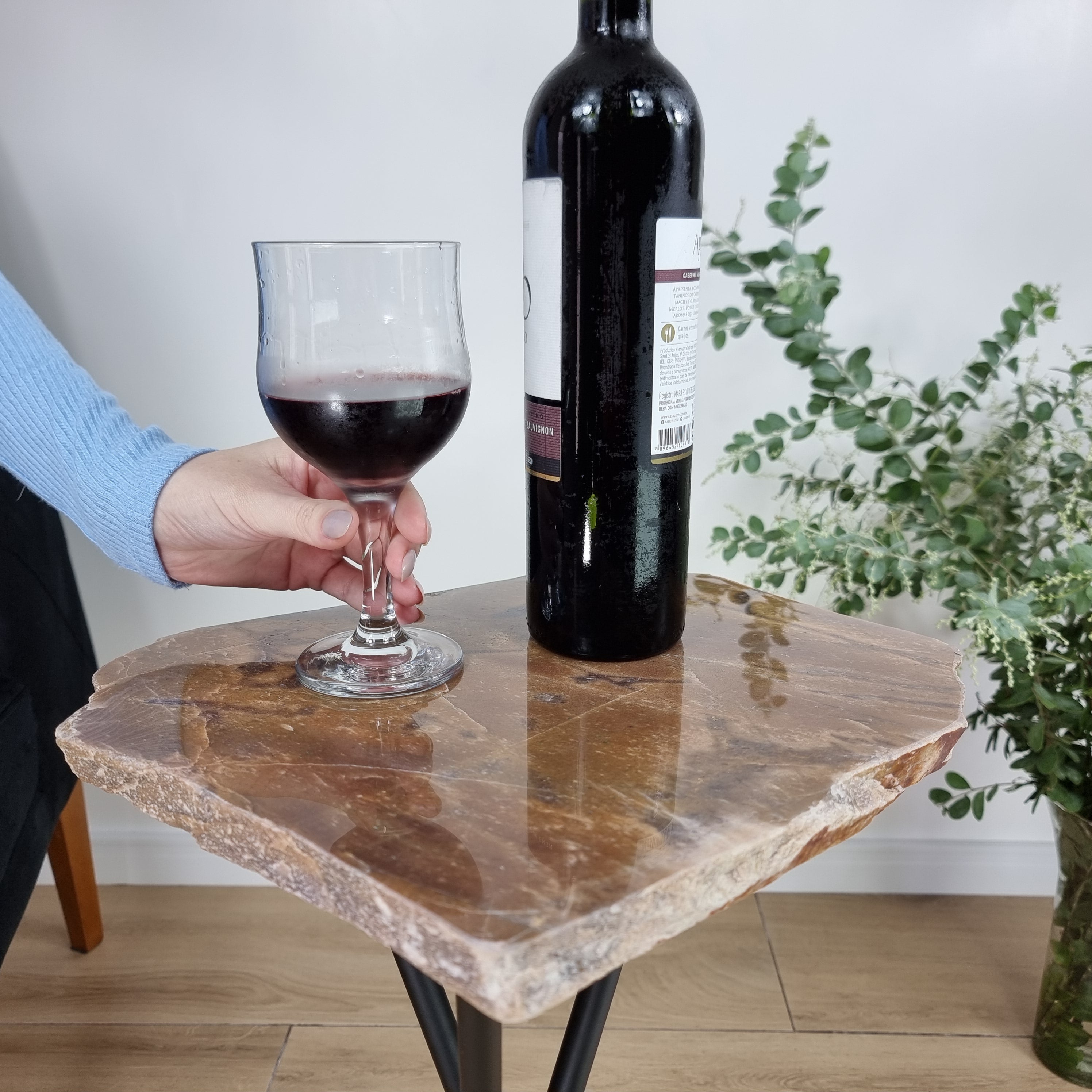 Mesa Lateral de JASPE MARROM Naturais | Base Tripé Preta | Altura de 60 cm - Peça Artesanal BR Crystals