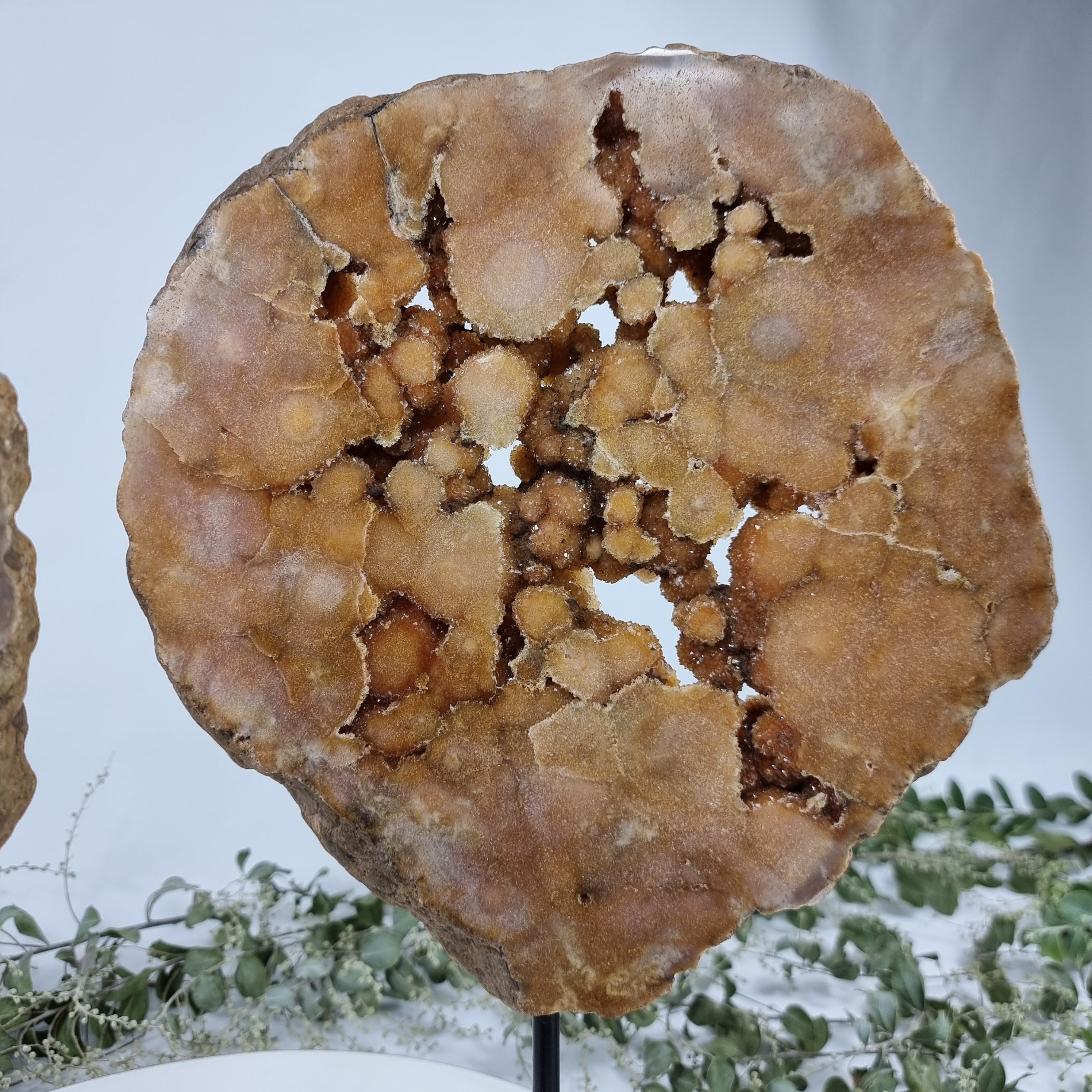 Drusa de Ametista Rosa Especial | Kit 2 Peças, Base de Ferro Preta | Peso 5,66 kgs, Altura 37 cm | Energia, Beleza e Sofisticação