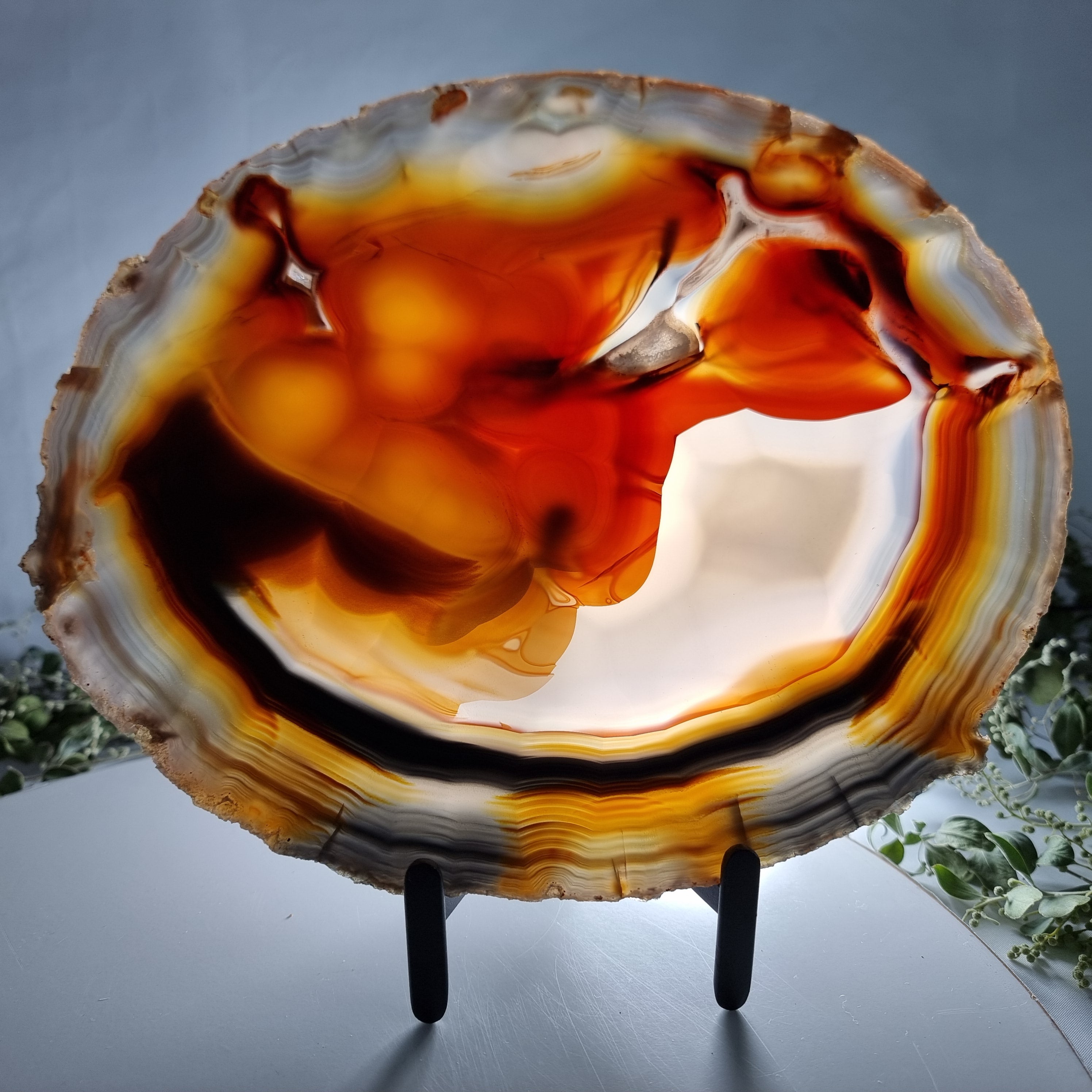 Chapa de Ágata SUPER ESPECIAL | Base de Ferro Preta | Altura 24,50 cm, 1 Unidade | Peça Artesanal BR Crystals
