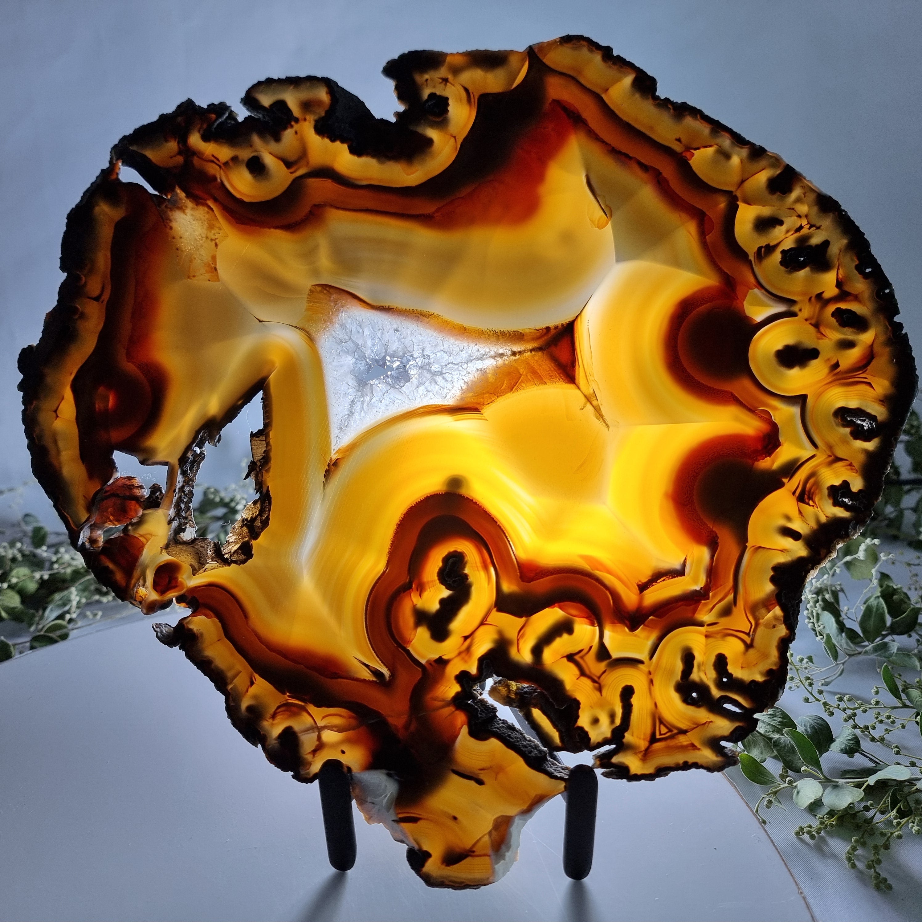 Chapa de Ágata SUPER ESPECIAL | Base de Ferro Preta | Altura 25 cm, 1 Unidade | Peça Artesanal BR Crystals