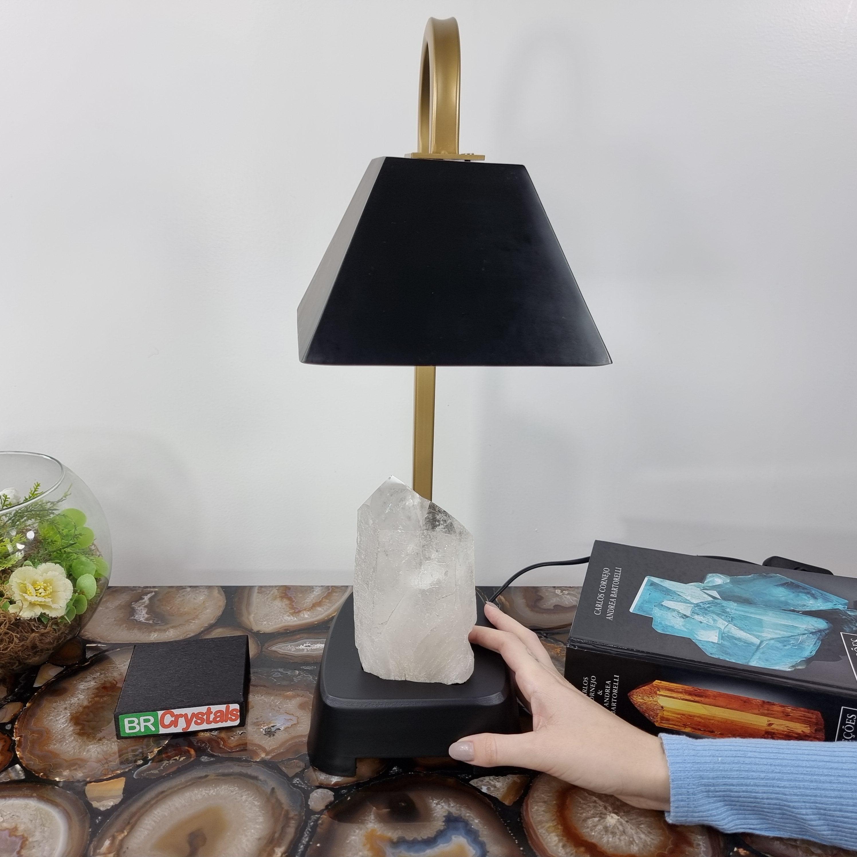 ABAJUR de Pedras Preciosas | Linda Pedra Drusa na Base | Super Especial com 45 cm altura - Peça Artesanal BR Crystals