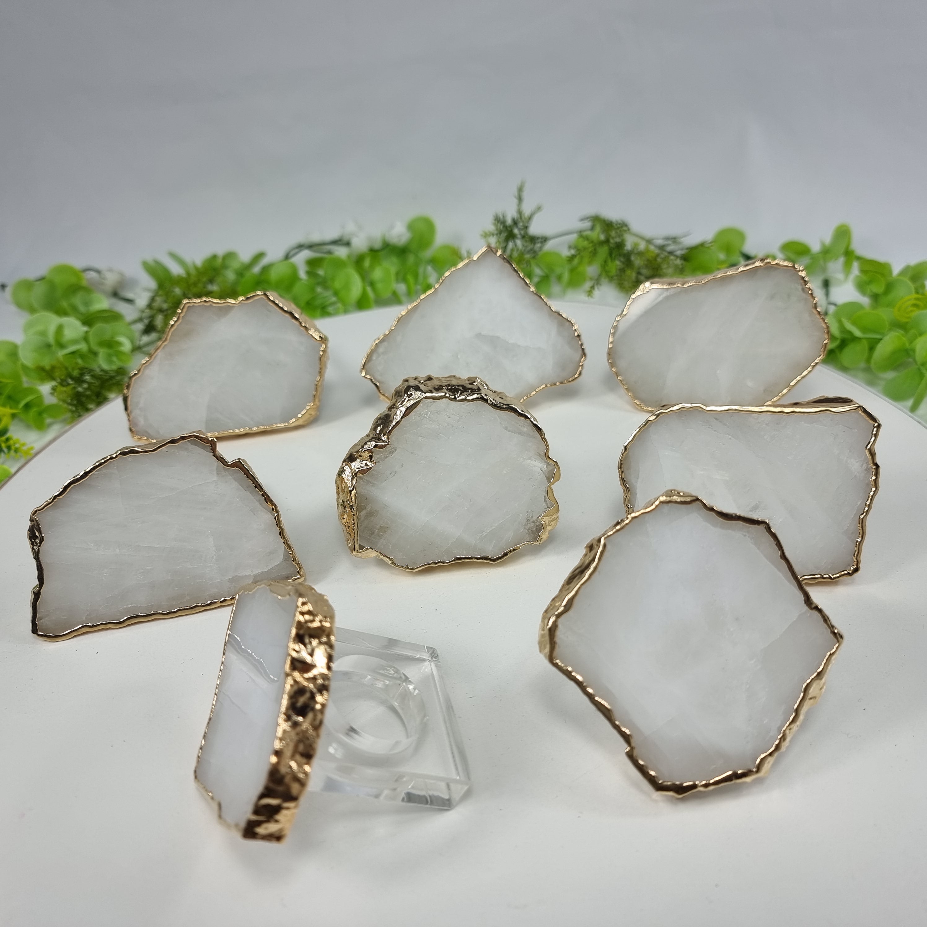 Porta Guardanapos QUARTZO BRANCO com Acrílico | 6 unidades | Tamanho de 7 a 9 cm | Peça Artesanal BR Crystals