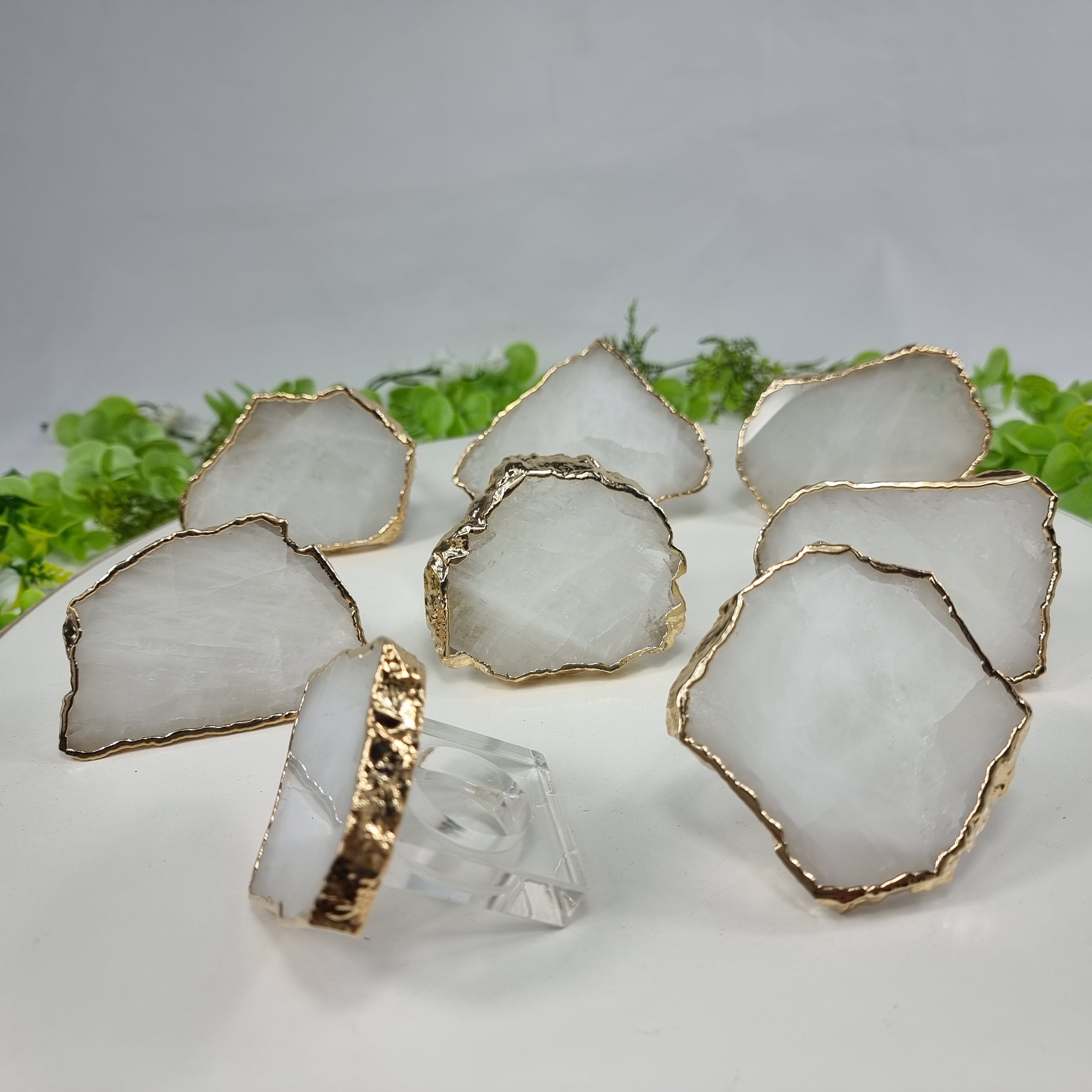 Porta Guardanapos QUARTZO BRANCO com Acrílico | 6 unidades | Tamanho de 7 a 9 cm | Peça Artesanal BR Crystals