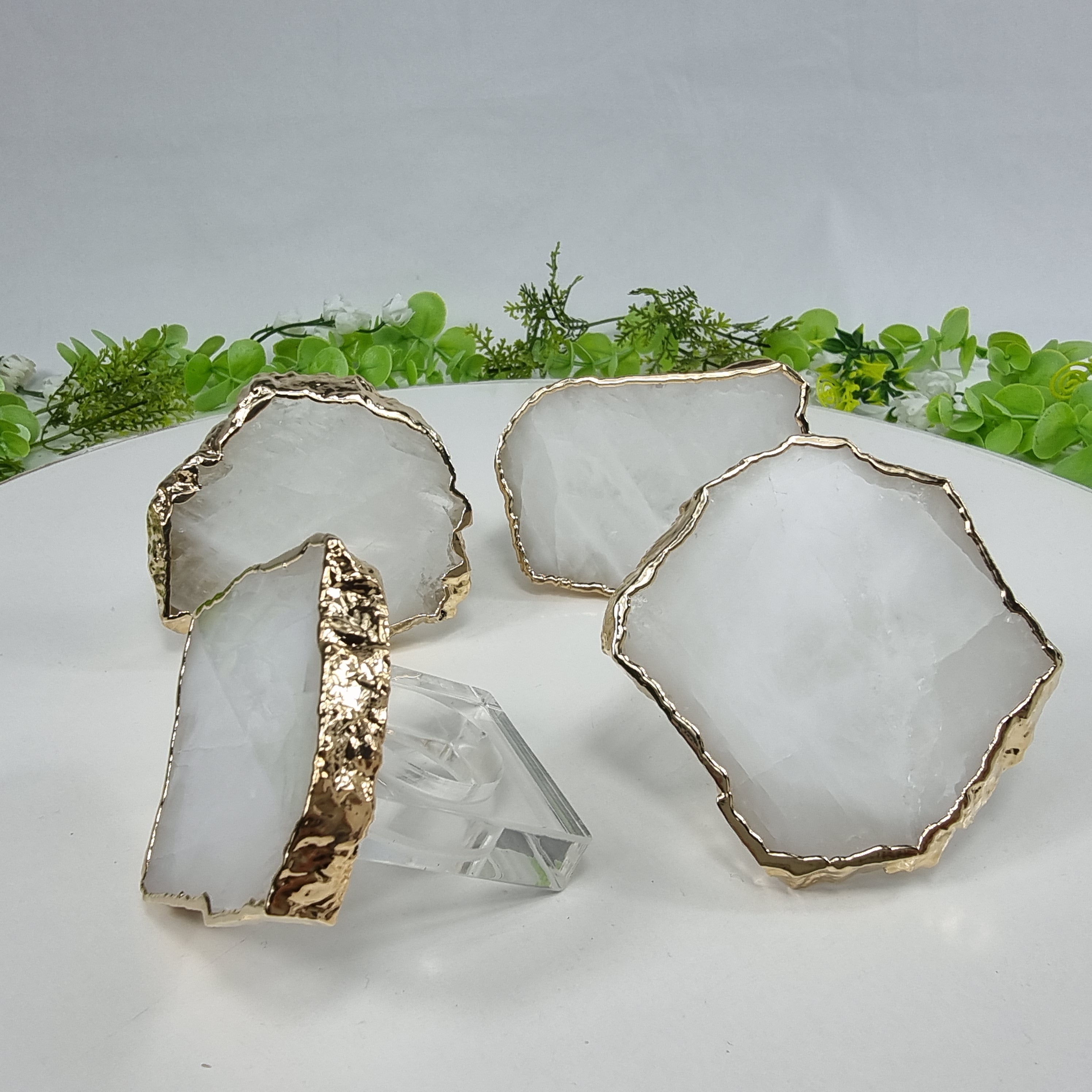 Porta Guardanapos QUARTZO BRANCO com Acrílico | 6 unidades | Tamanho de 7 a 9 cm | Peça Artesanal BR Crystals