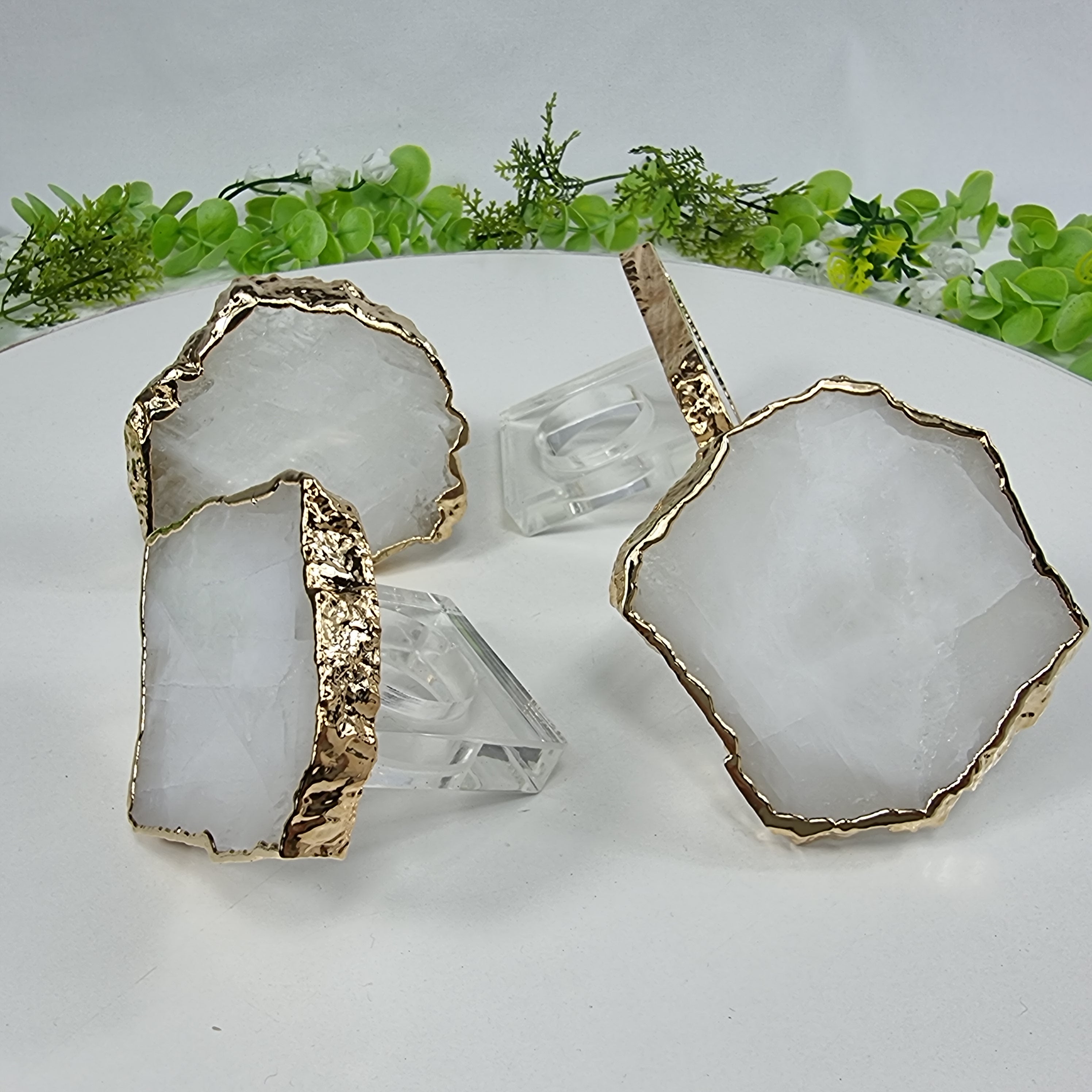 Porta Guardanapos QUARTZO BRANCO com Acrílico | 6 unidades | Tamanho de 7 a 9 cm | Peça Artesanal BR Crystals