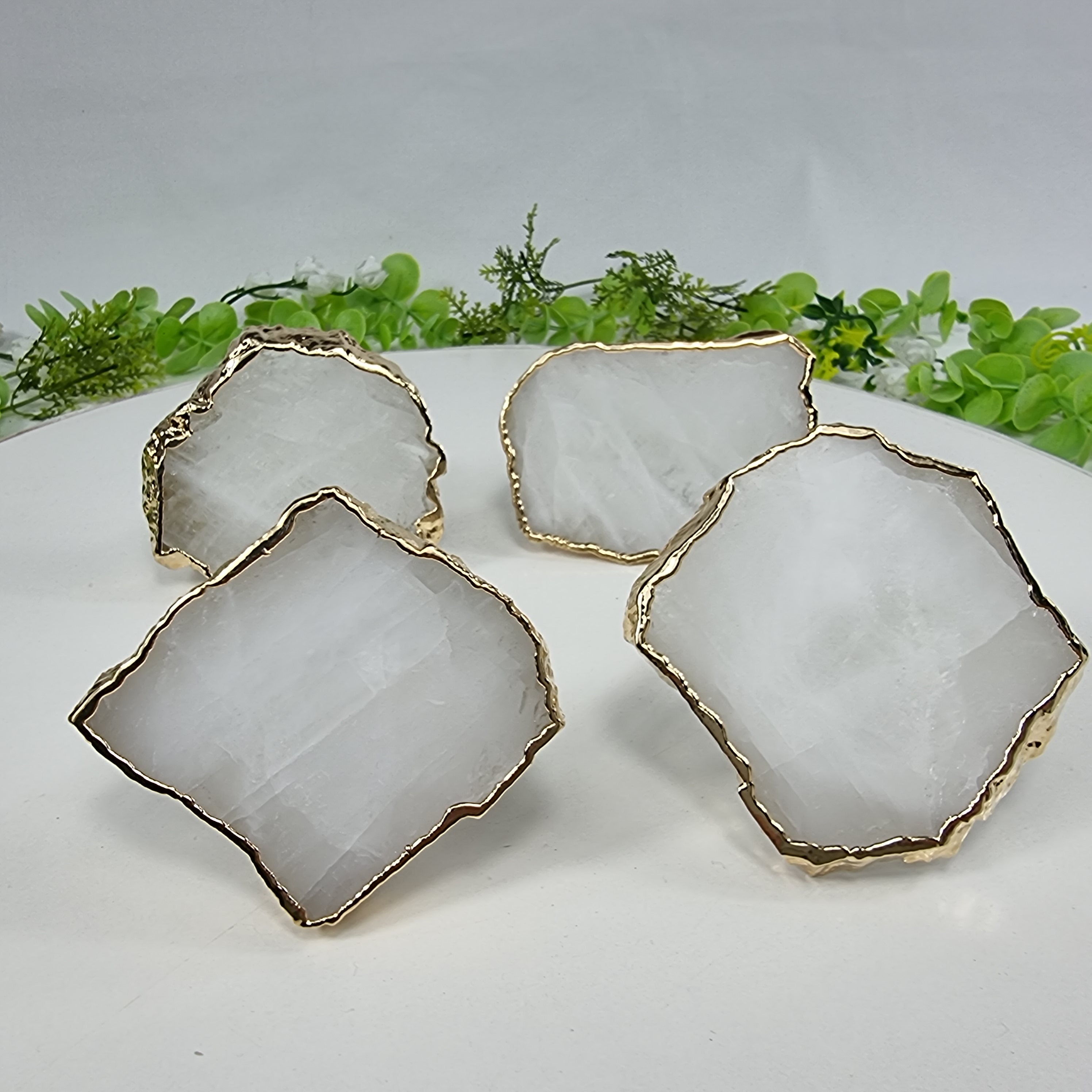 Porta Guardanapos QUARTZO BRANCO com Acrílico | 6 unidades | Tamanho de 7 a 9 cm | Peça Artesanal BR Crystals