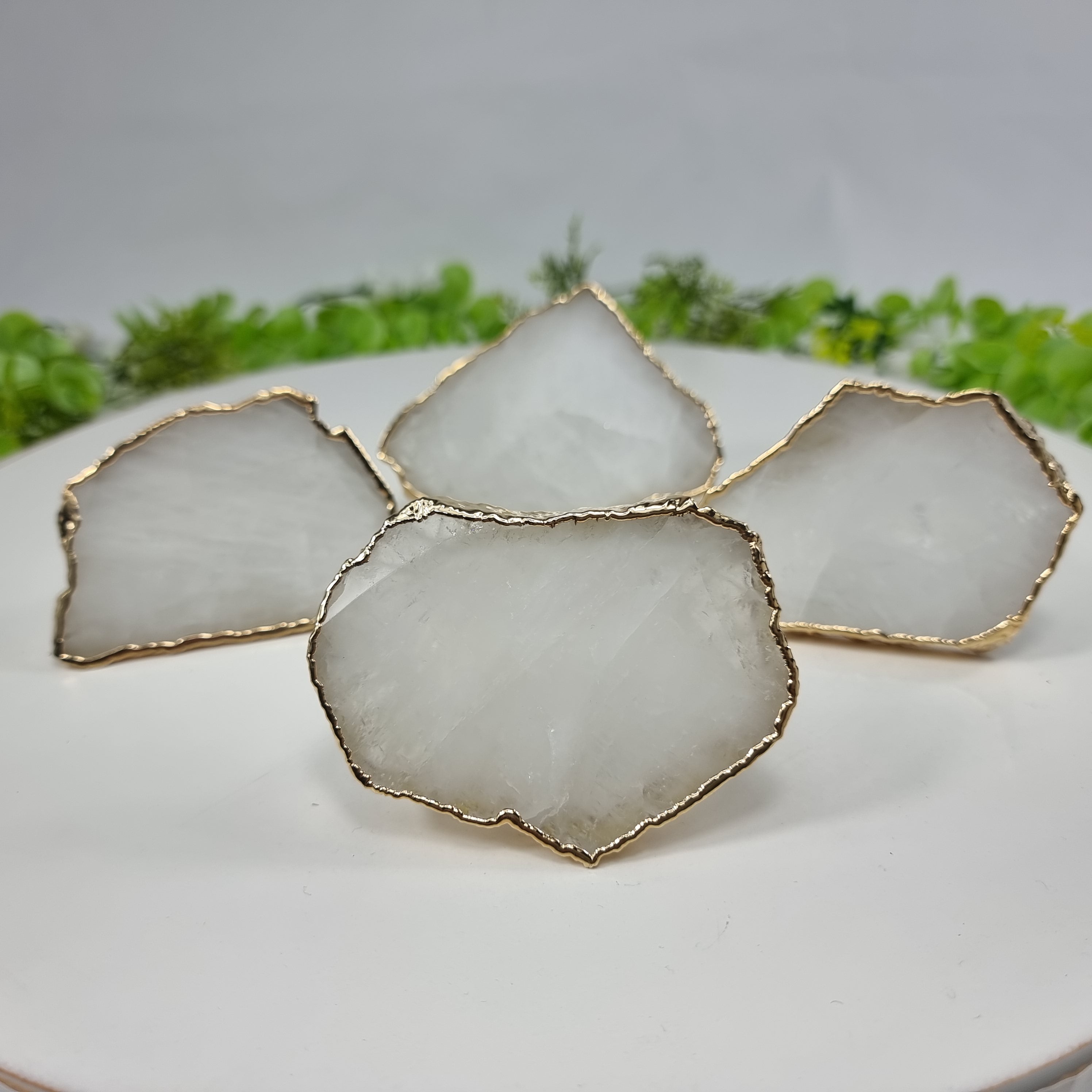 Porta Guardanapos QUARTZO BRANCO com Acrílico | 6 unidades | Tamanho de 7 a 9 cm | Peça Artesanal BR Crystals