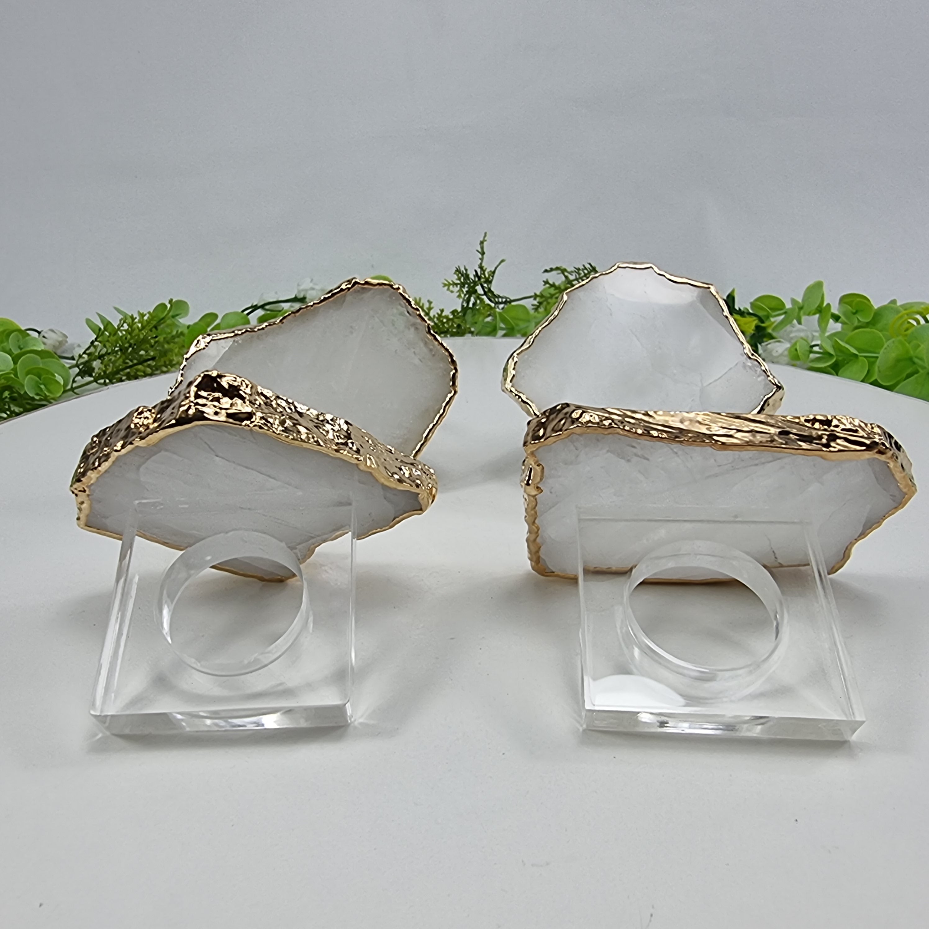 Porta Guardanapos QUARTZO BRANCO com Acrílico | 6 unidades | Tamanho de 7 a 9 cm | Peça Artesanal BR Crystals