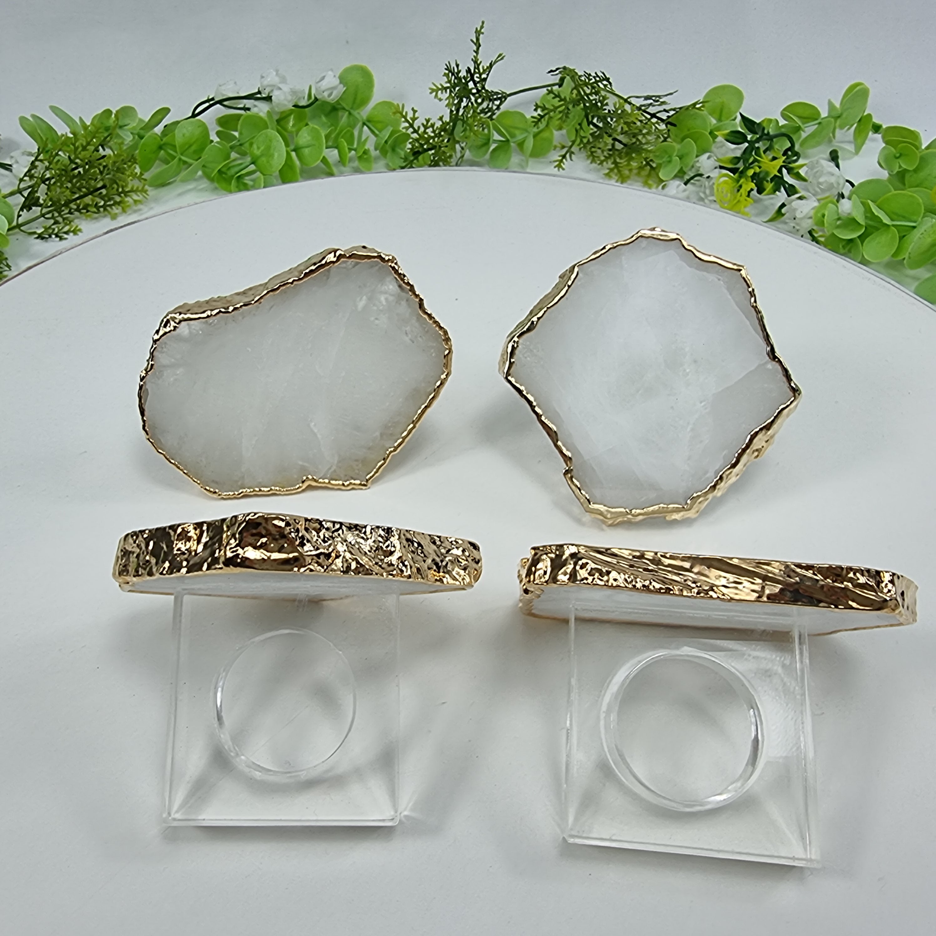 Porta Guardanapos QUARTZO BRANCO com Acrílico | 6 unidades | Tamanho de 7 a 9 cm | Peça Artesanal BR Crystals