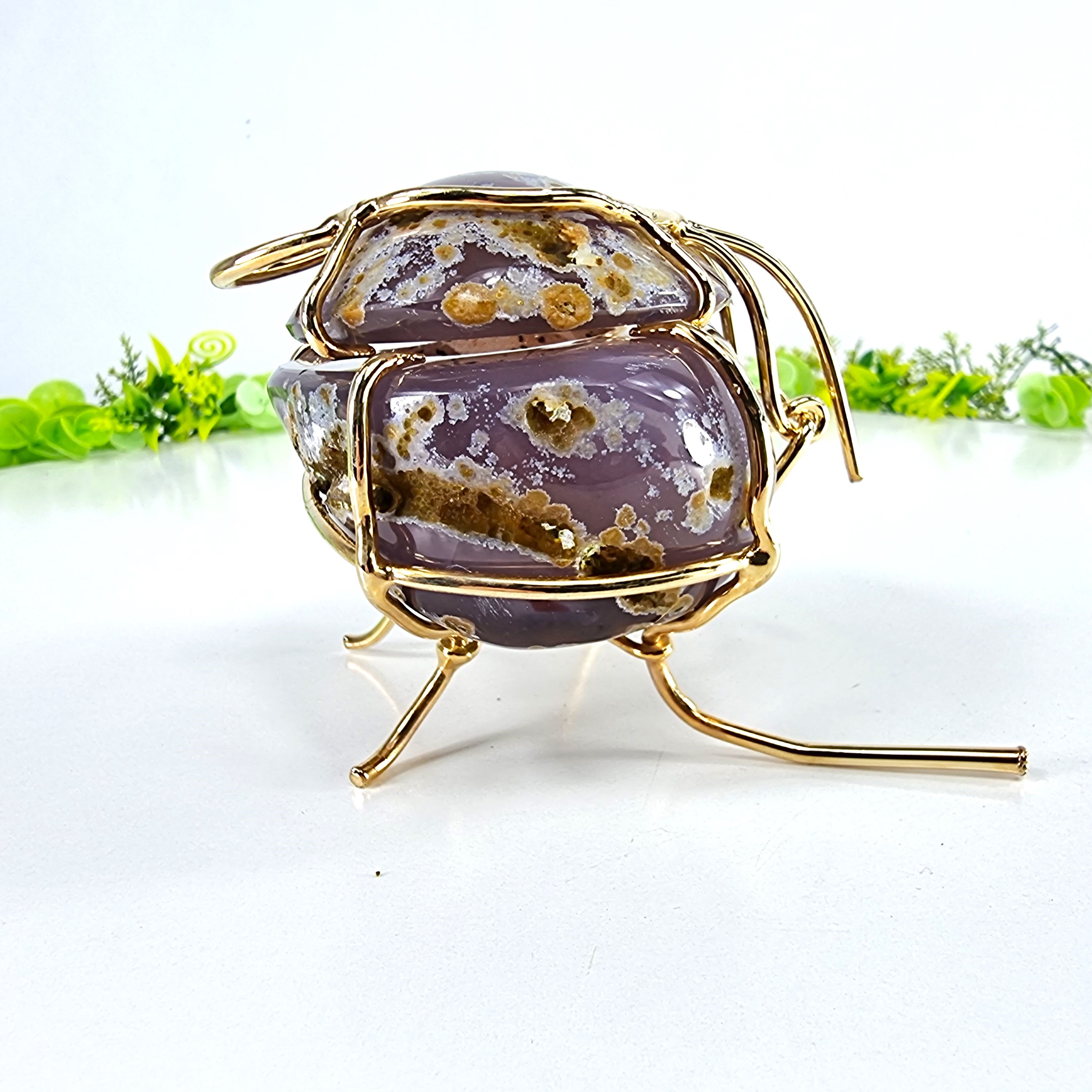 Porta Joias de Geodo de Àgatas | Base Dourada | Peso 310 g, Altura 6 cm | Peça Super Especial