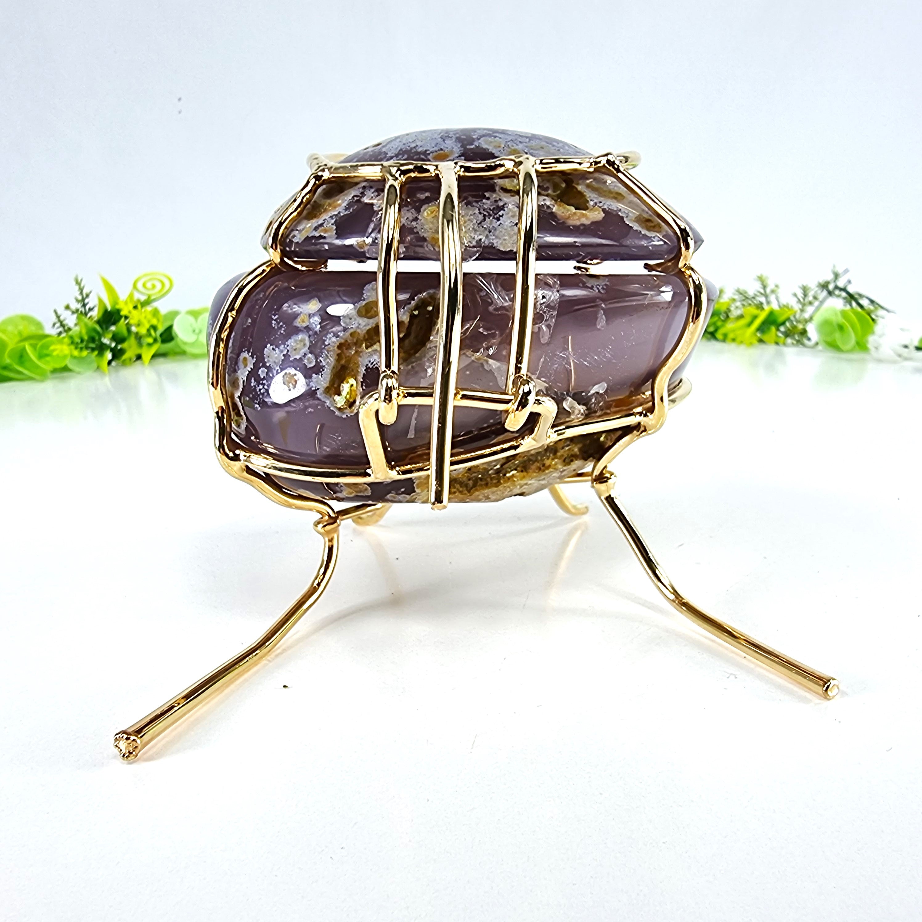 Porta Joias de Geodo de Àgatas | Base Dourada | Peso 310 g, Altura 6 cm | Peça Super Especial