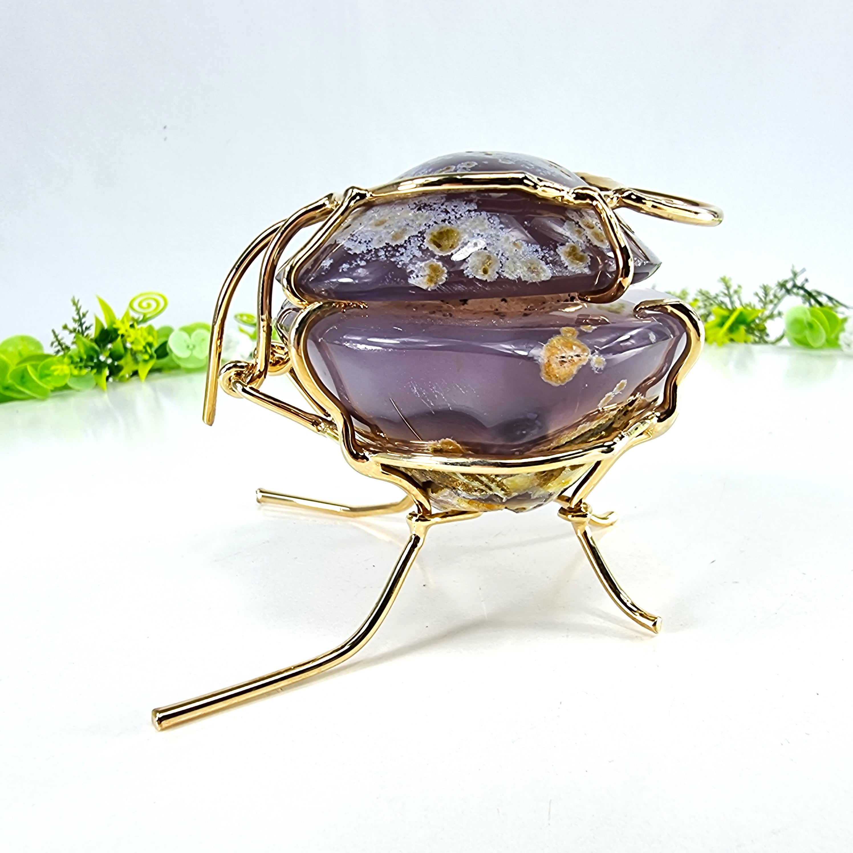 Porta Joias de Geodo de Àgatas | Base Dourada | Peso 310 g, Altura 6 cm | Peça Super Especial