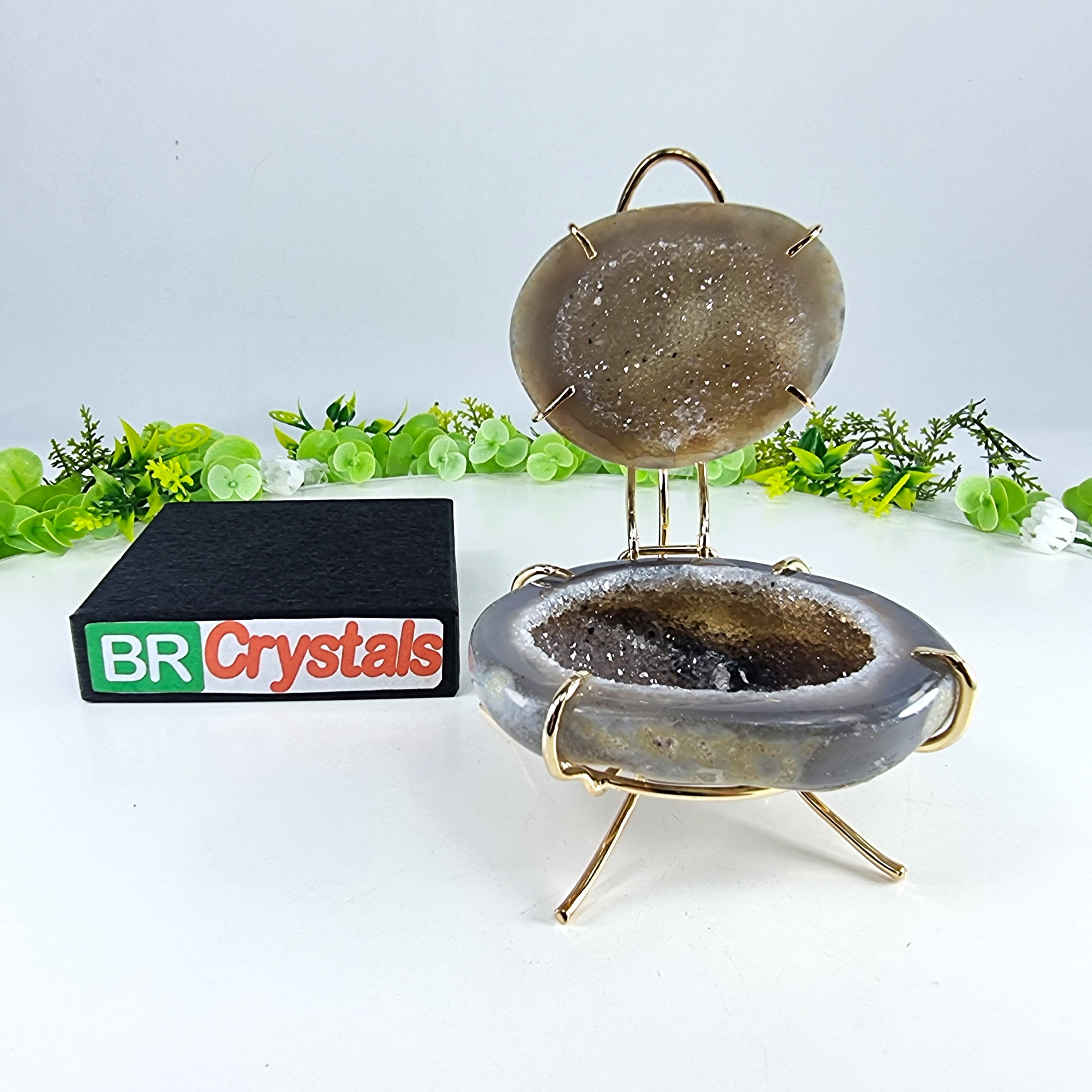 Porta joyas de geodas de ágata pulida con cristales de una pieza