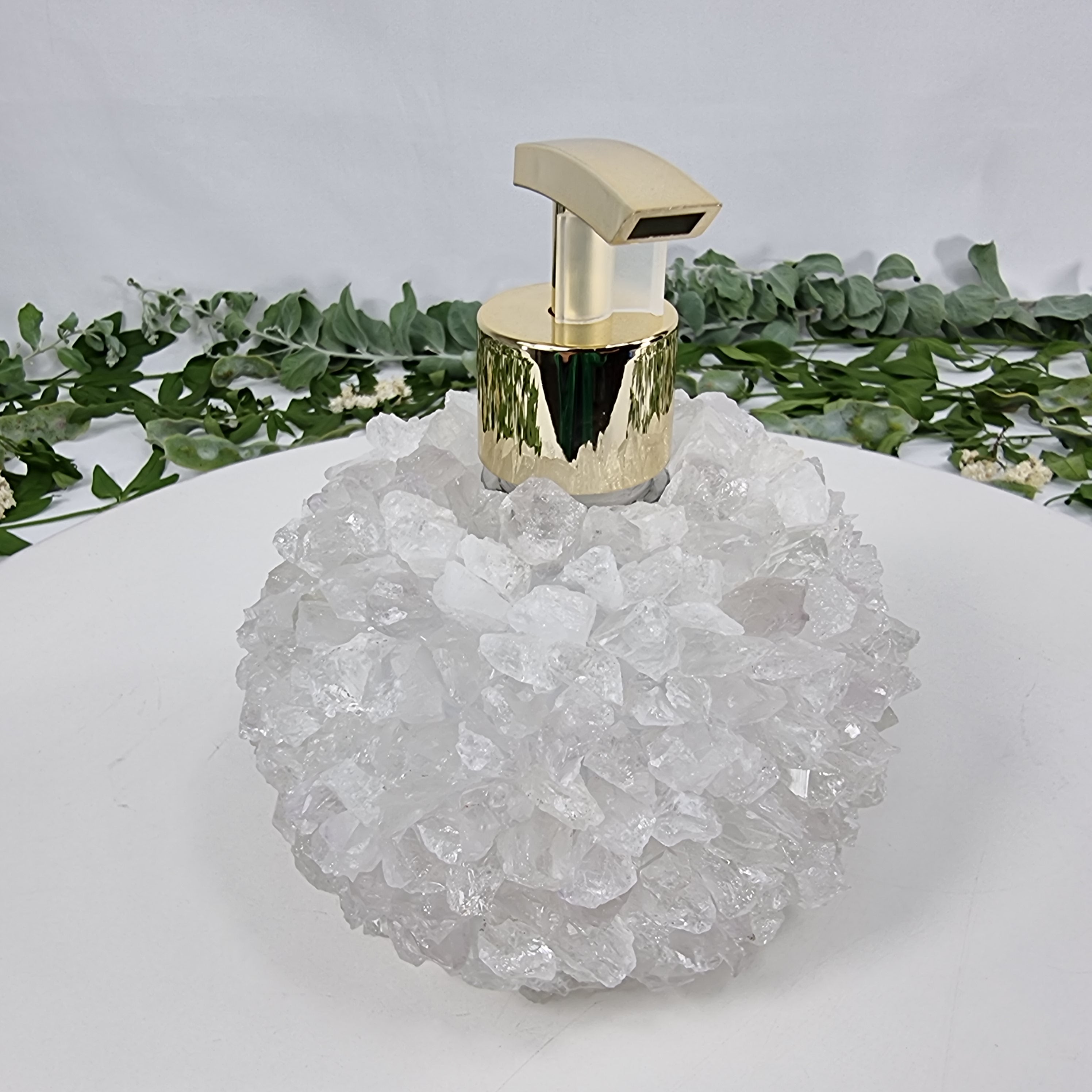 Saboneteira de Cristais | Qualidade Extra altura 15 cm | Bocal Dourado e Prateado | Energia, Beleza e Sofisticação